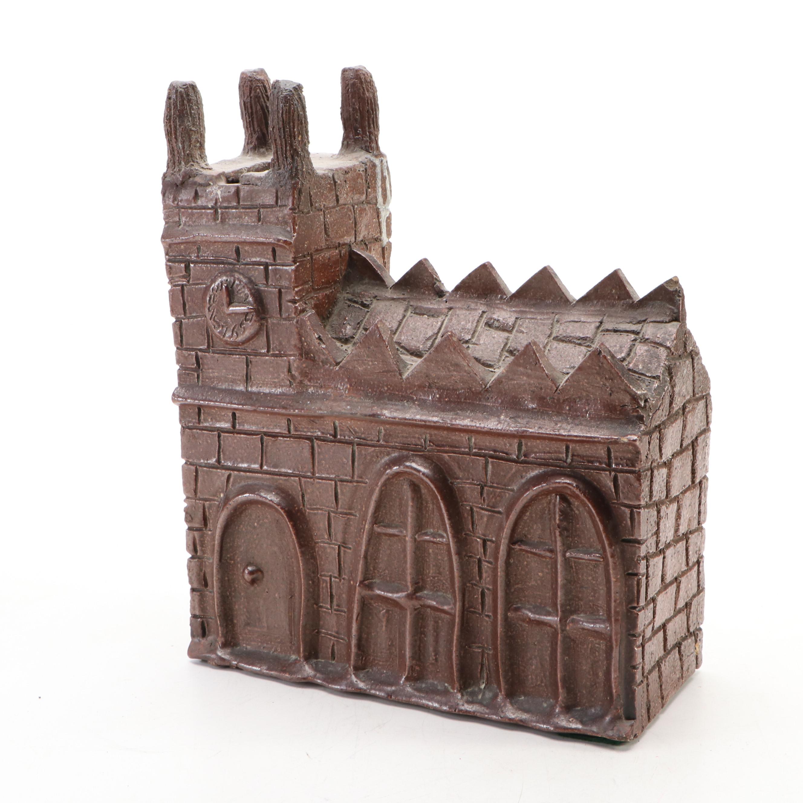Handmade Ceramic Church-Shaped Coin Bank