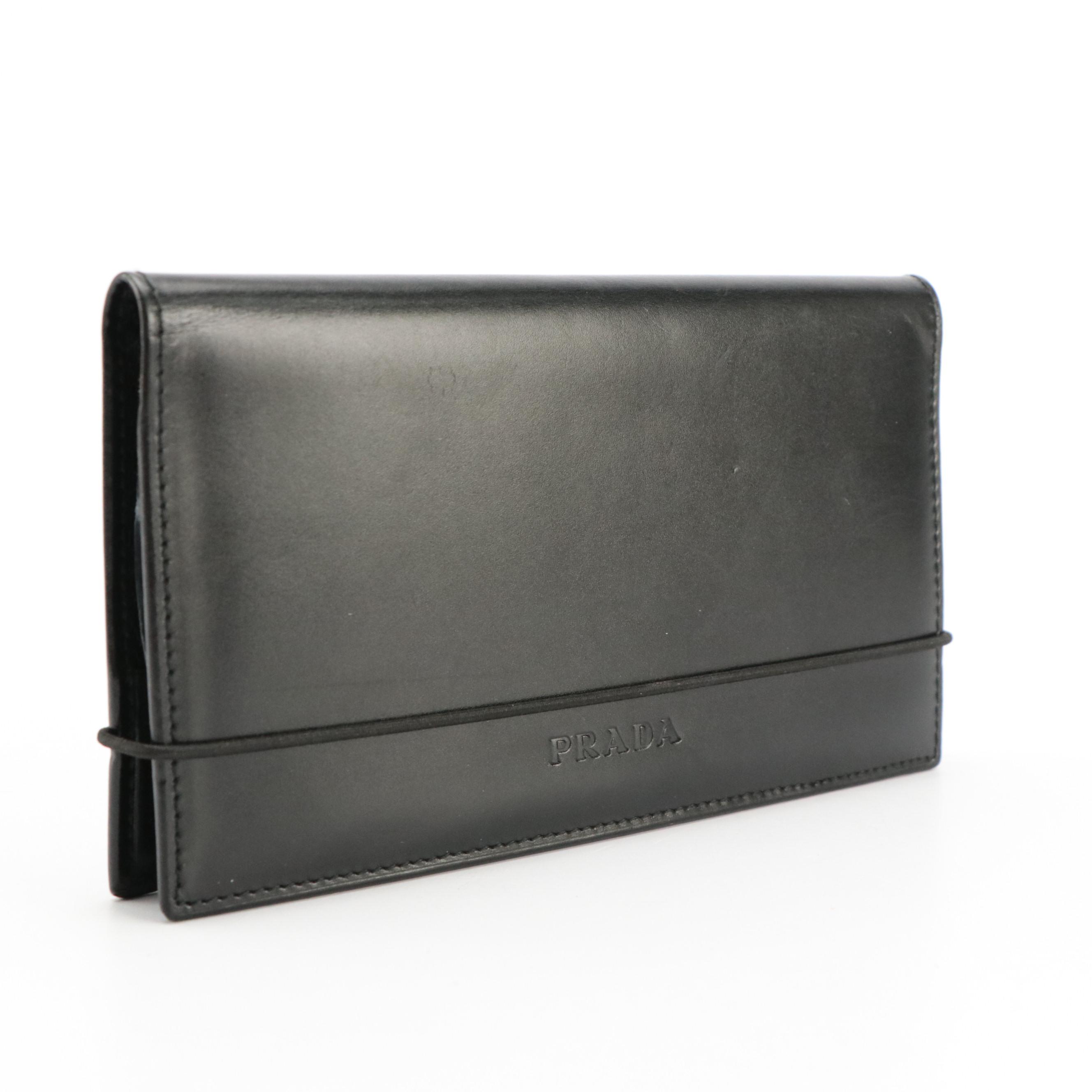 Prada Black Calfskin Leather Checkbook Cover