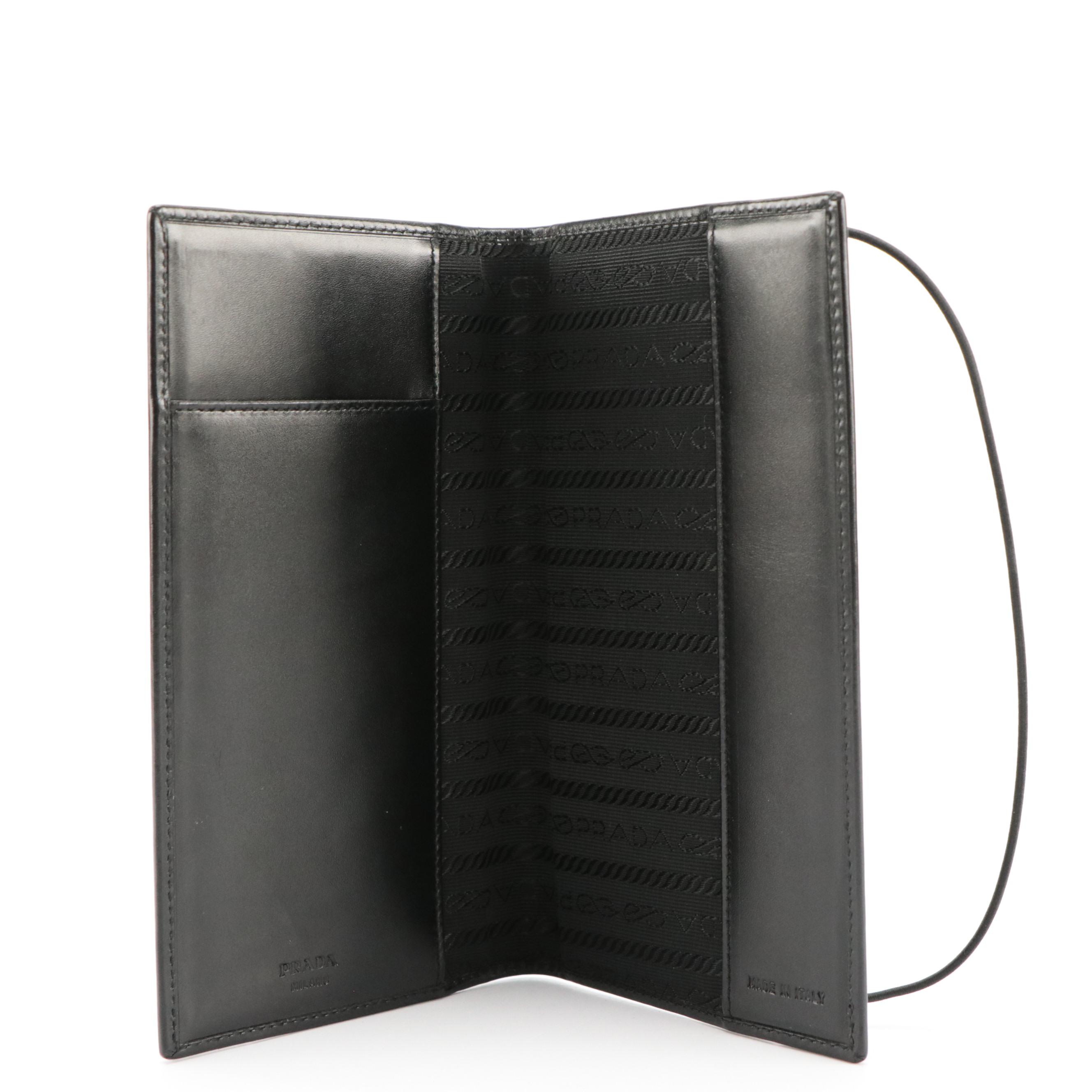 Prada Black Calfskin Leather Checkbook Cover