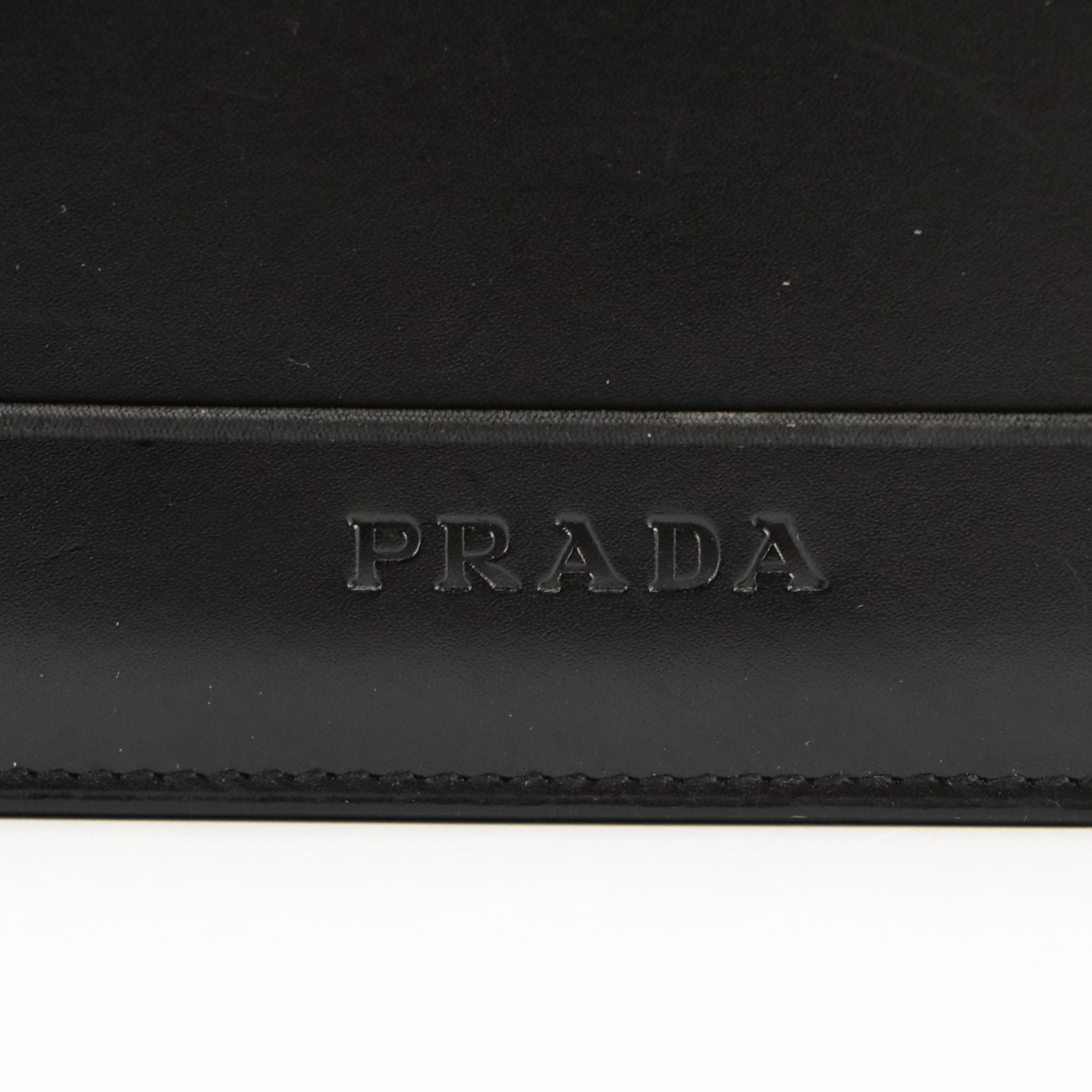 Prada Black Calfskin Leather Checkbook Cover