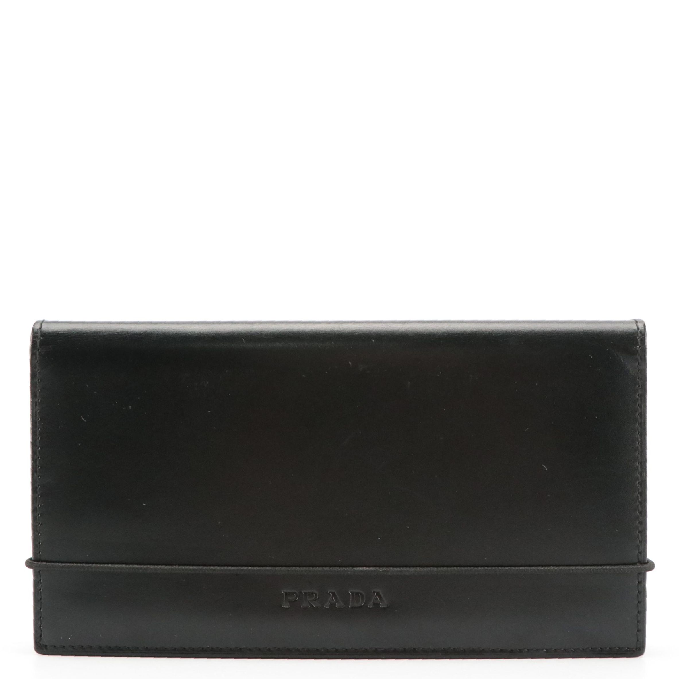 Prada Black Calfskin Leather Checkbook Cover