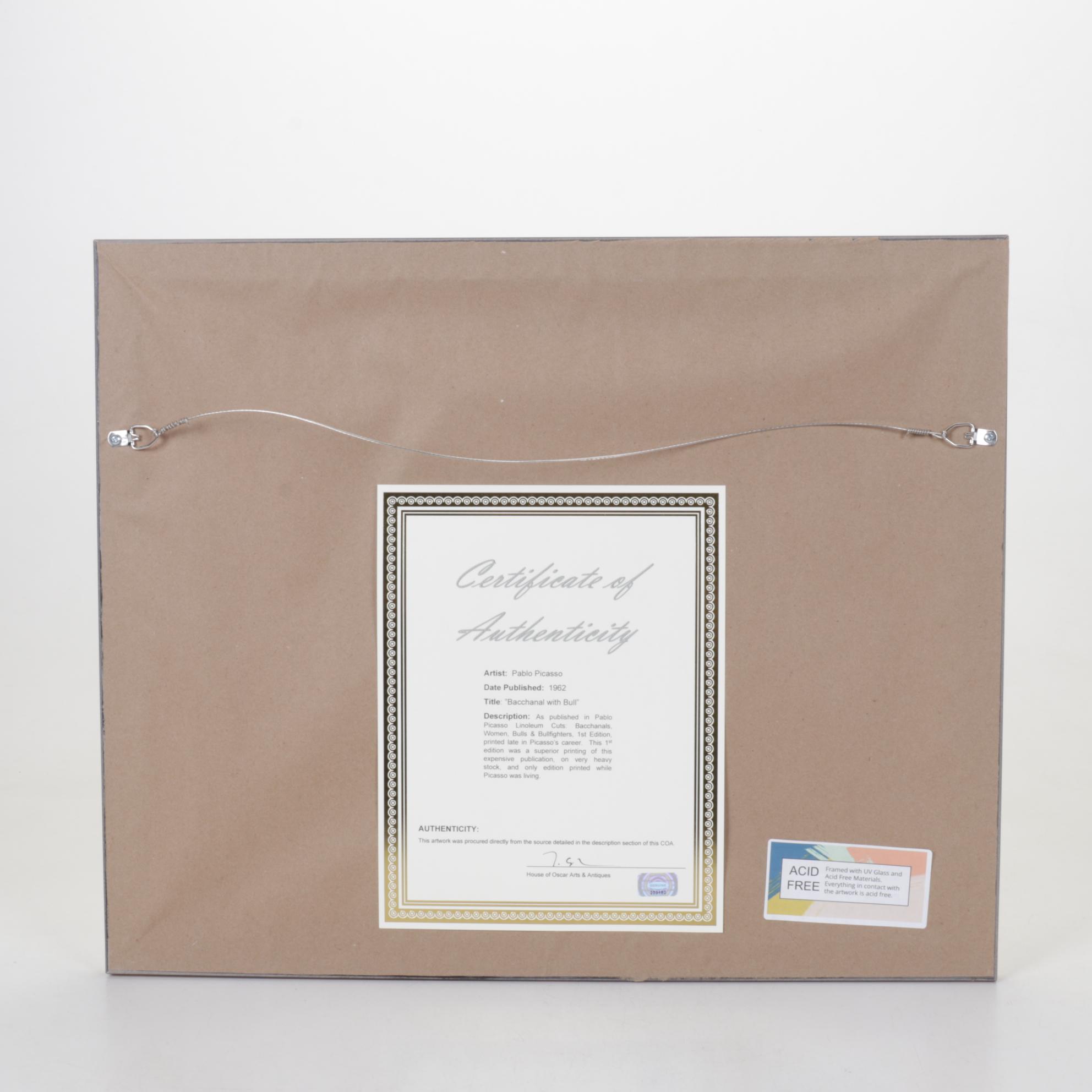 Pablo Picasso Linocut "Bacchanal with Bull," 1962