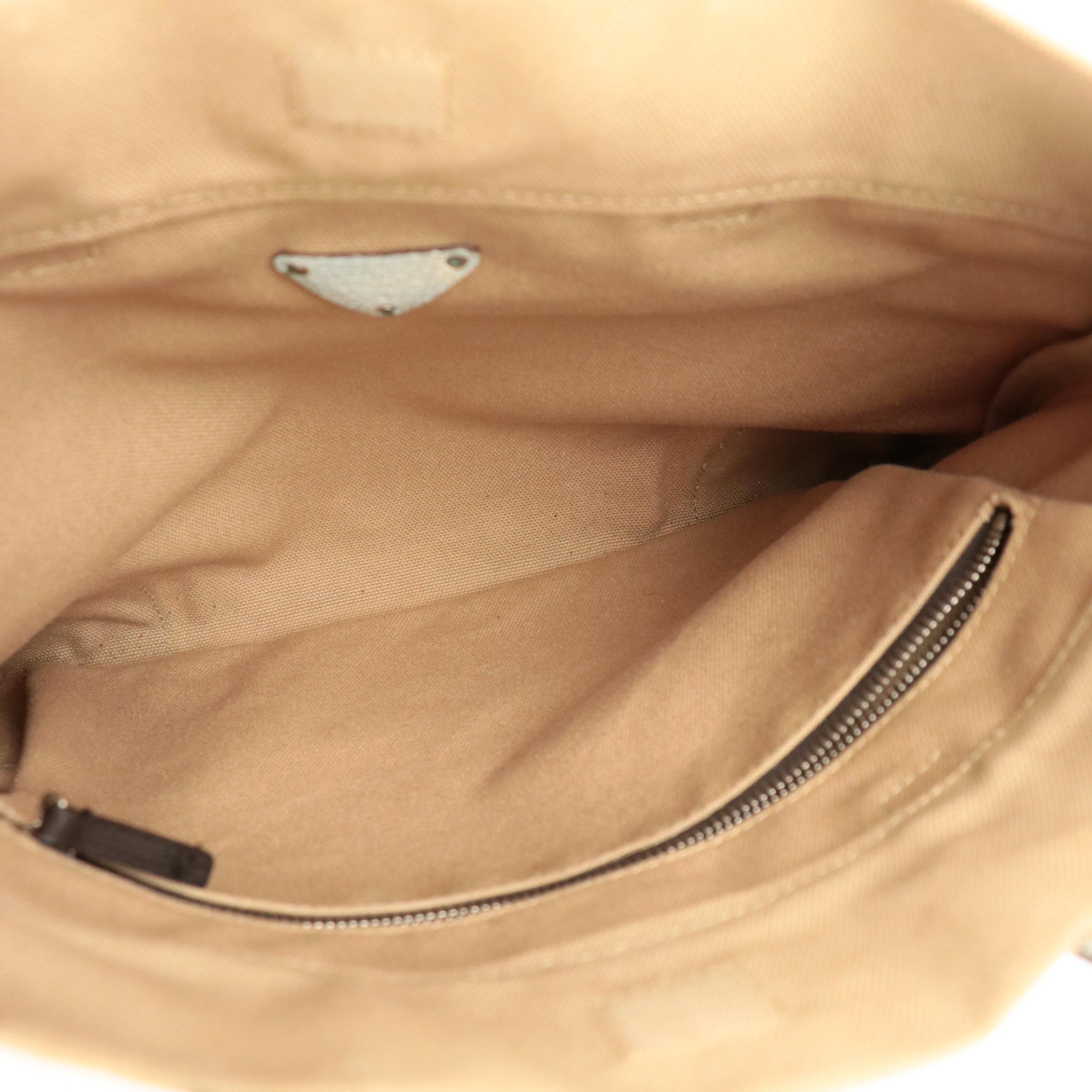 Prada Beige Canvas and Aqua Pig Skin Leather Top Handle Tote