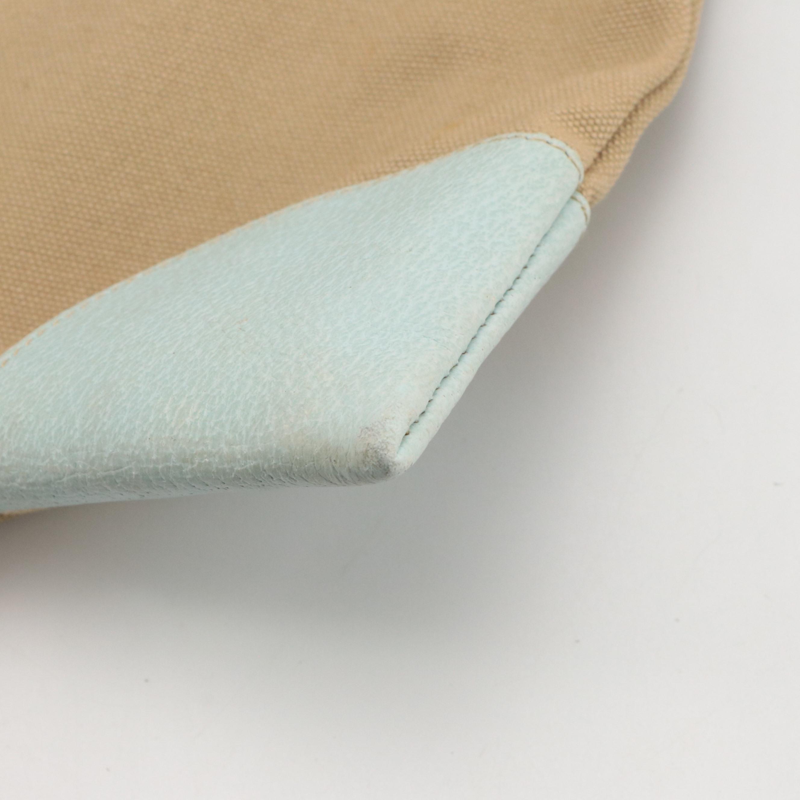 Prada Beige Canvas and Aqua Pig Skin Leather Top Handle Tote