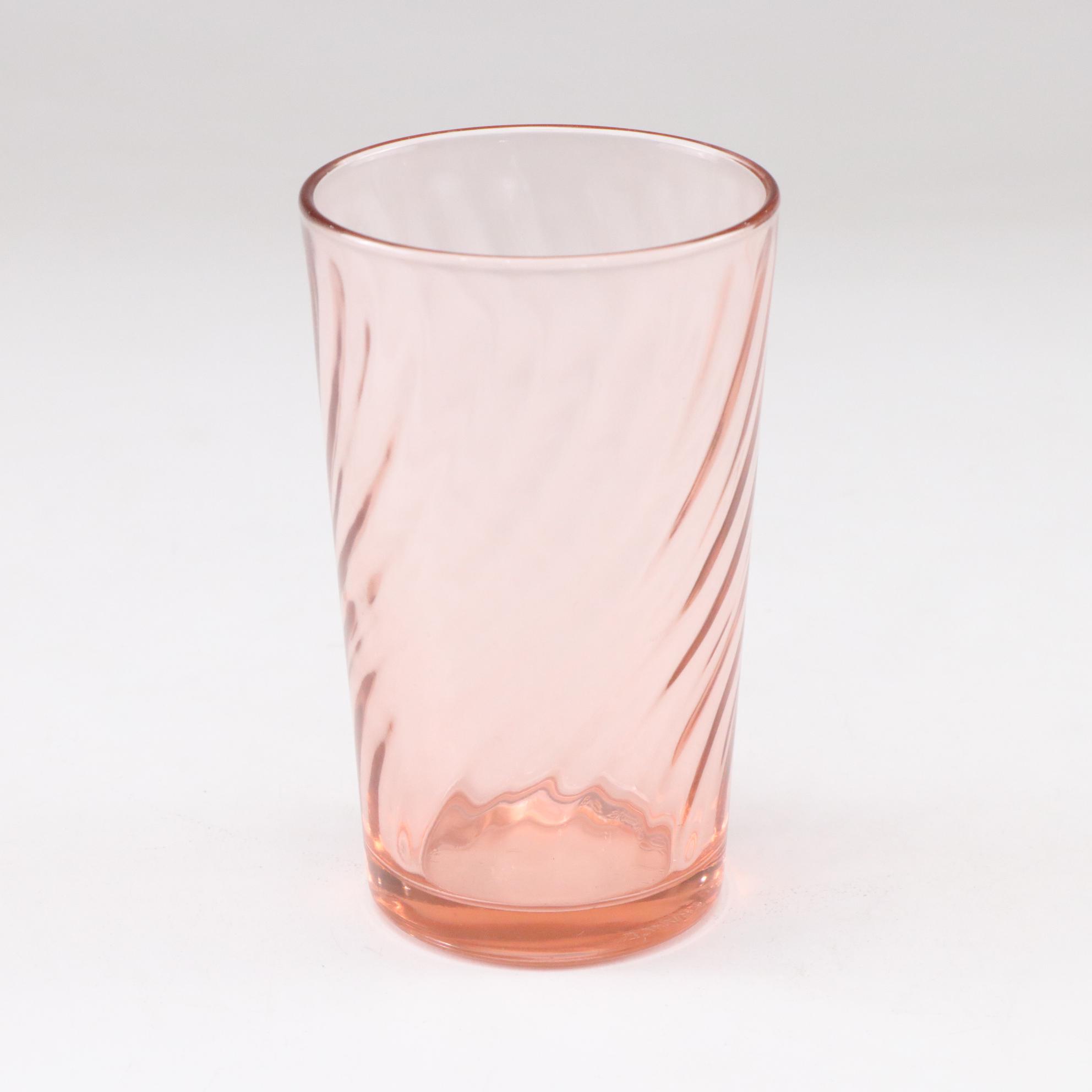 Depression Era Pink Swirl Glass Plates, Tumblers & Pitcher