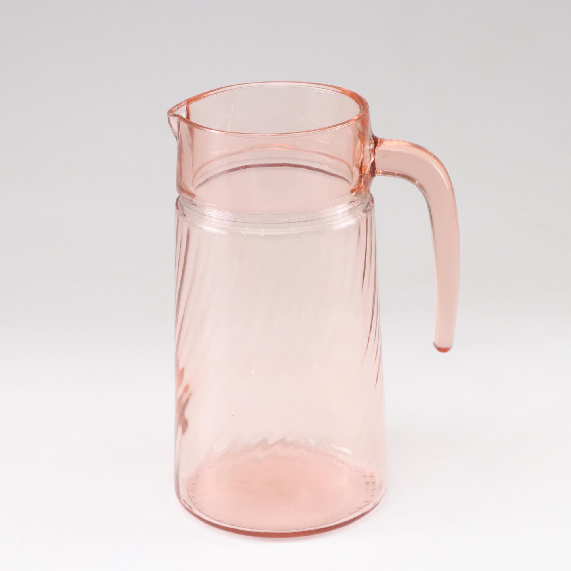 Depression Era Pink Swirl Glass Plates, Tumblers & Pitcher