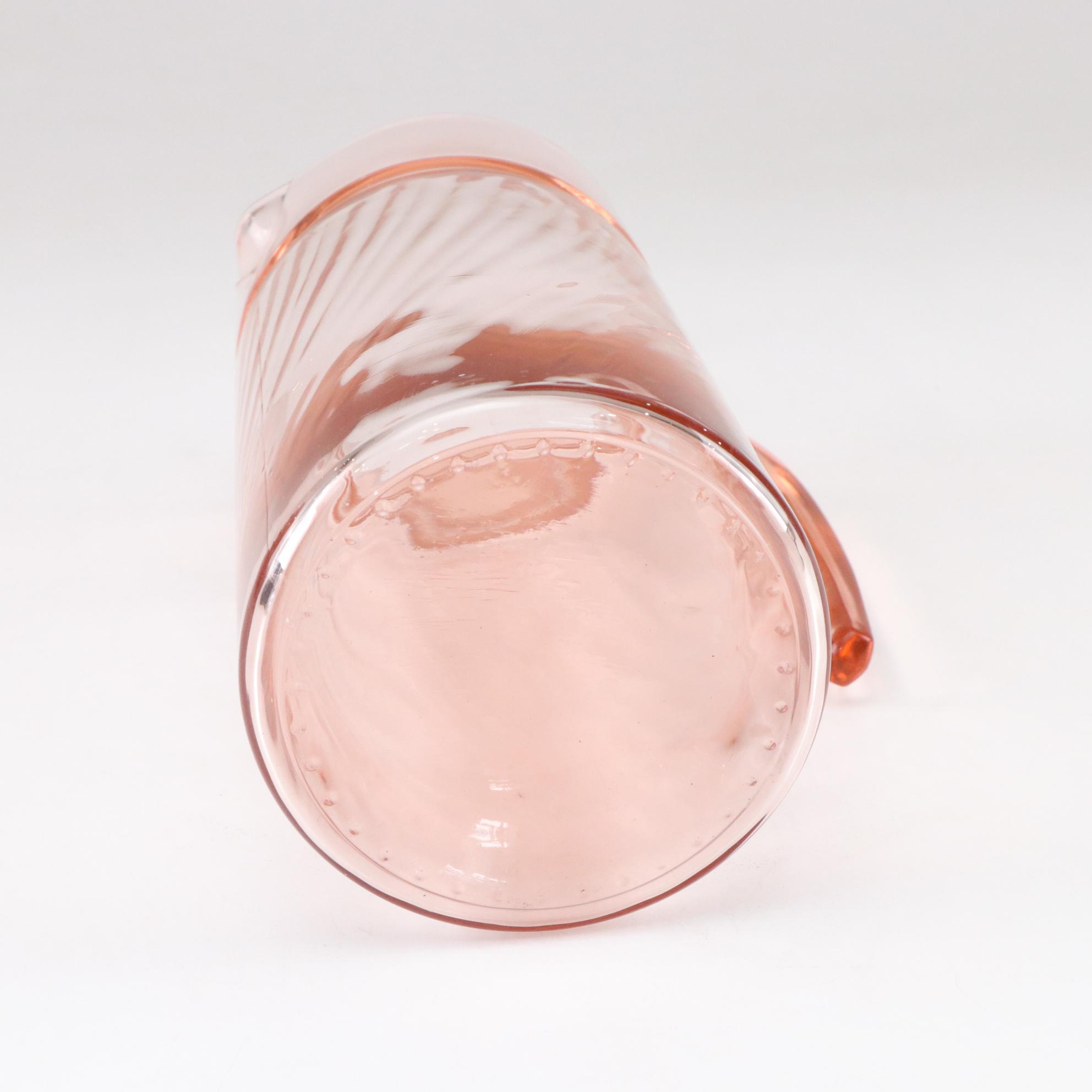 Depression Era Pink Swirl Glass Plates, Tumblers & Pitcher