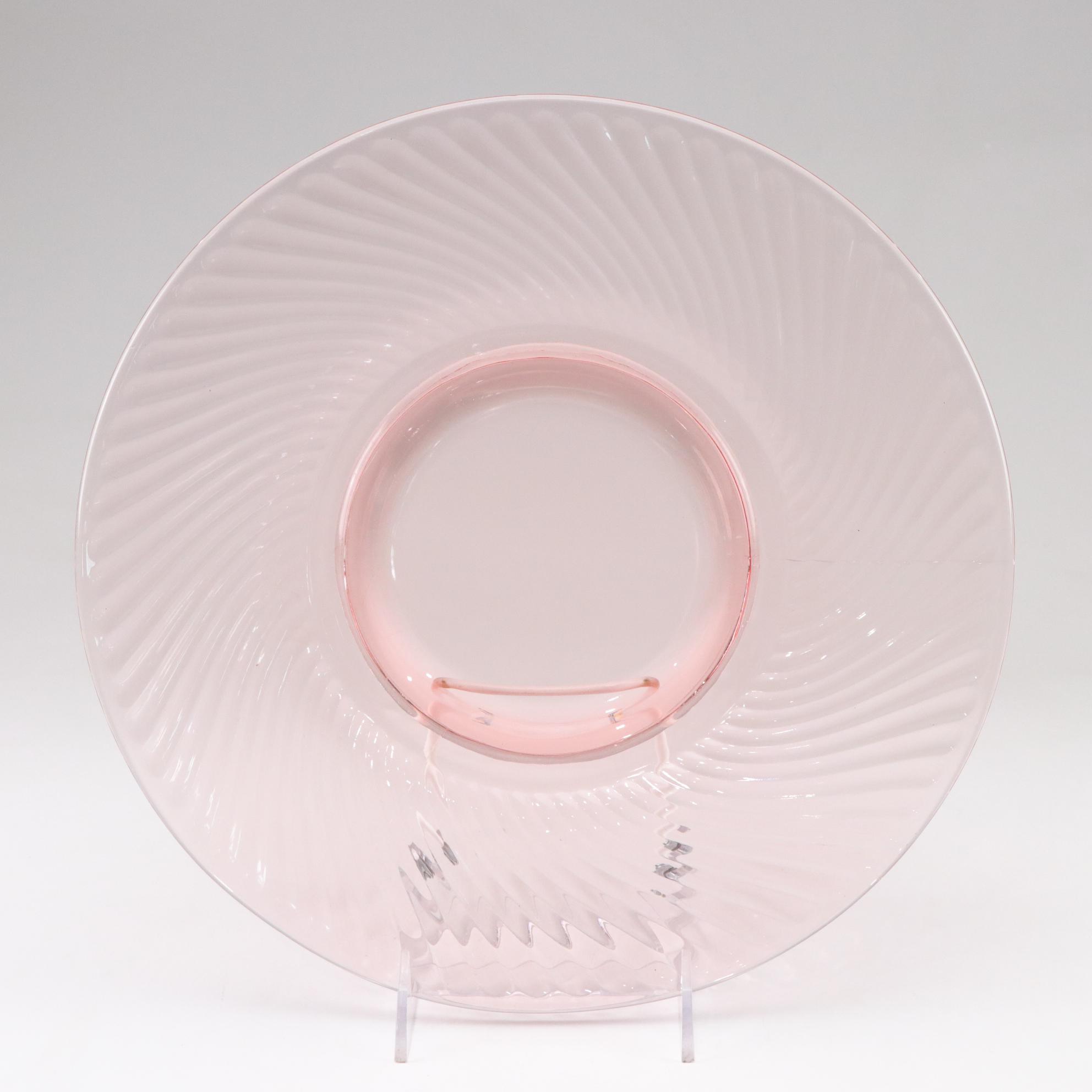 Depression Era Pink Swirl Glass Plates, Tumblers & Pitcher