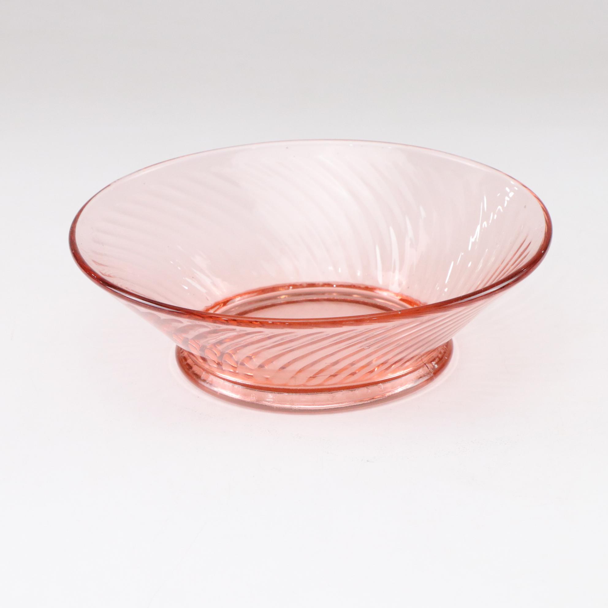 Depression Era Pink Swirl Glass Plates, Tumblers & Pitcher