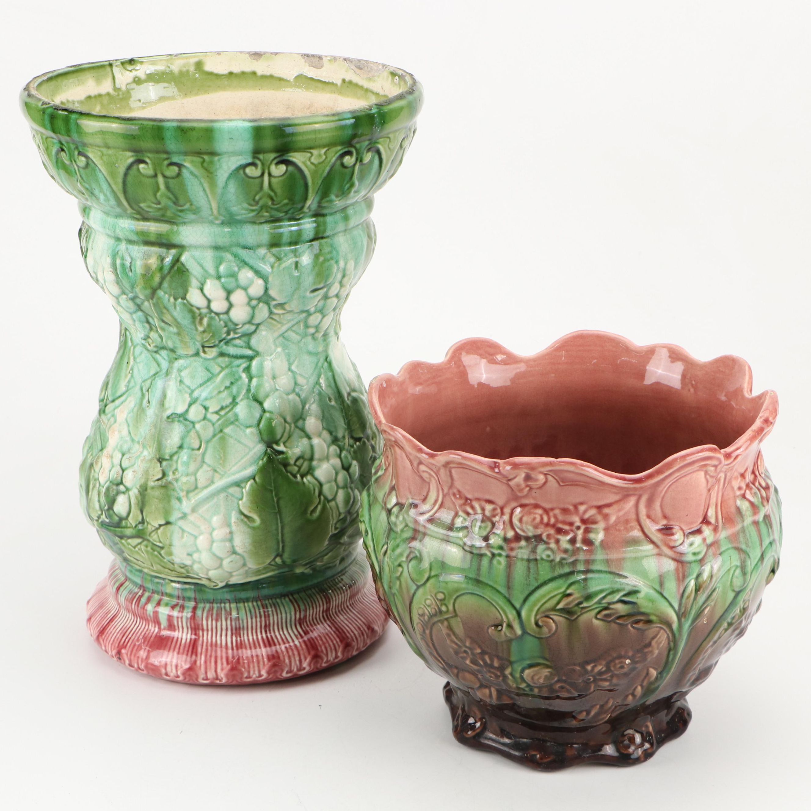 Weller Pottery Majolica Jardinière with Planter Pedestal