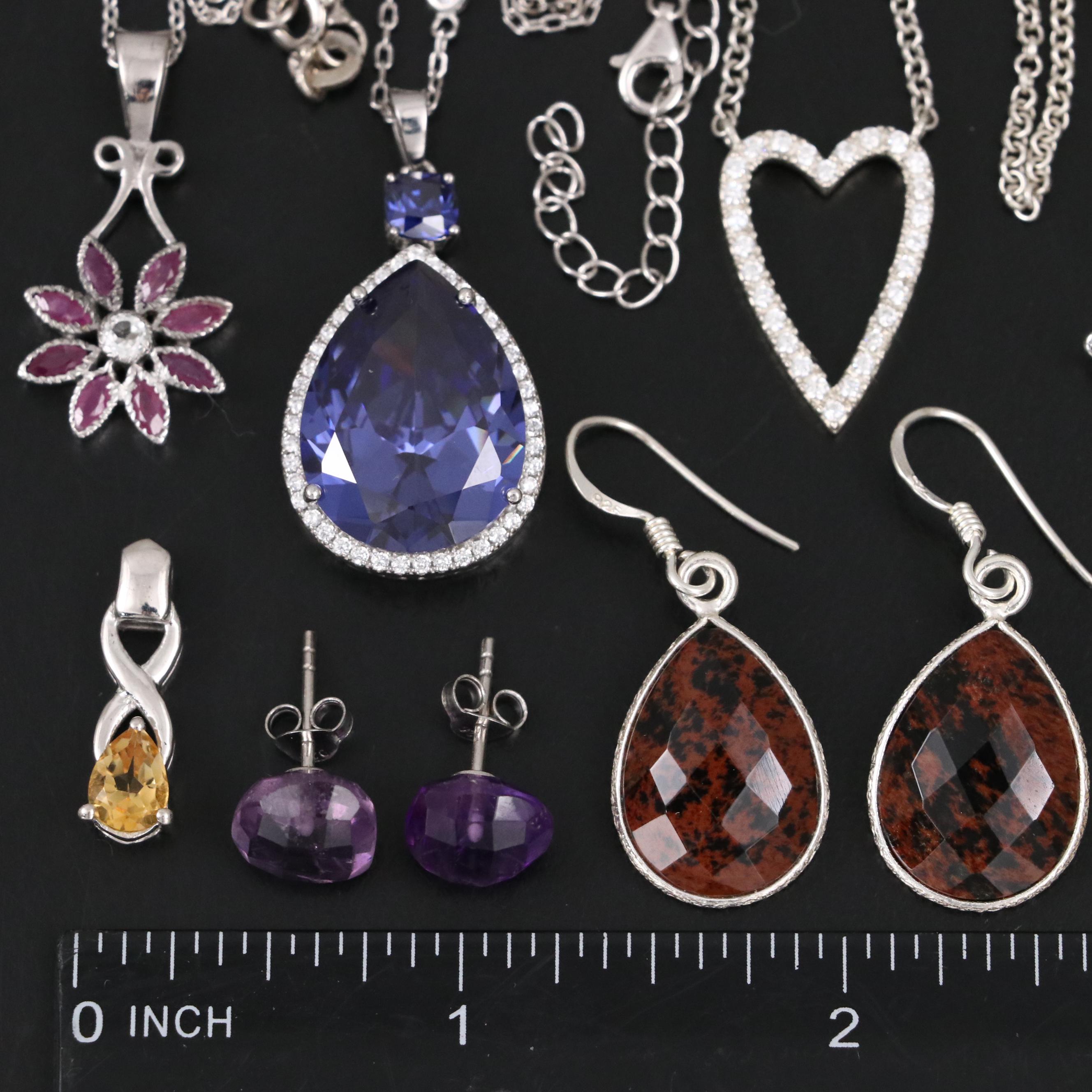 14 Assorted Sterling Silver Rings, Necklaces, Earrings, and Pendants