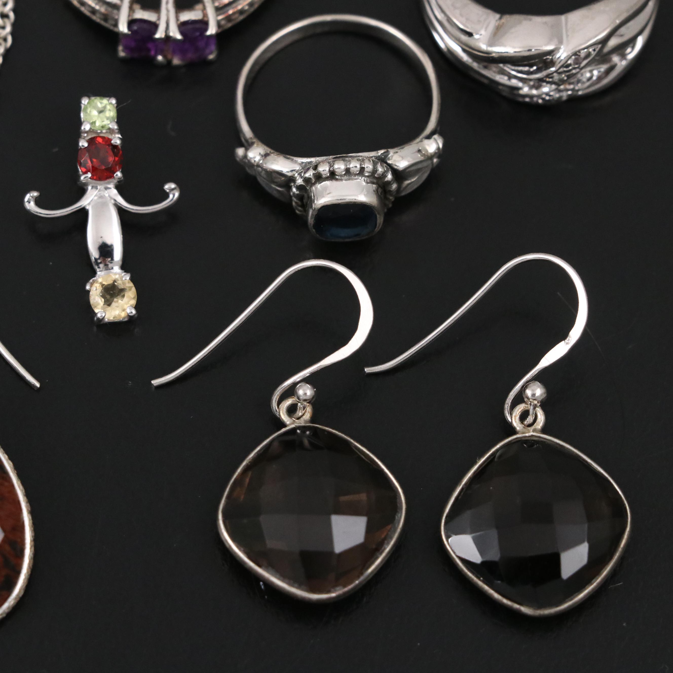 14 Assorted Sterling Silver Rings, Necklaces, Earrings, and Pendants