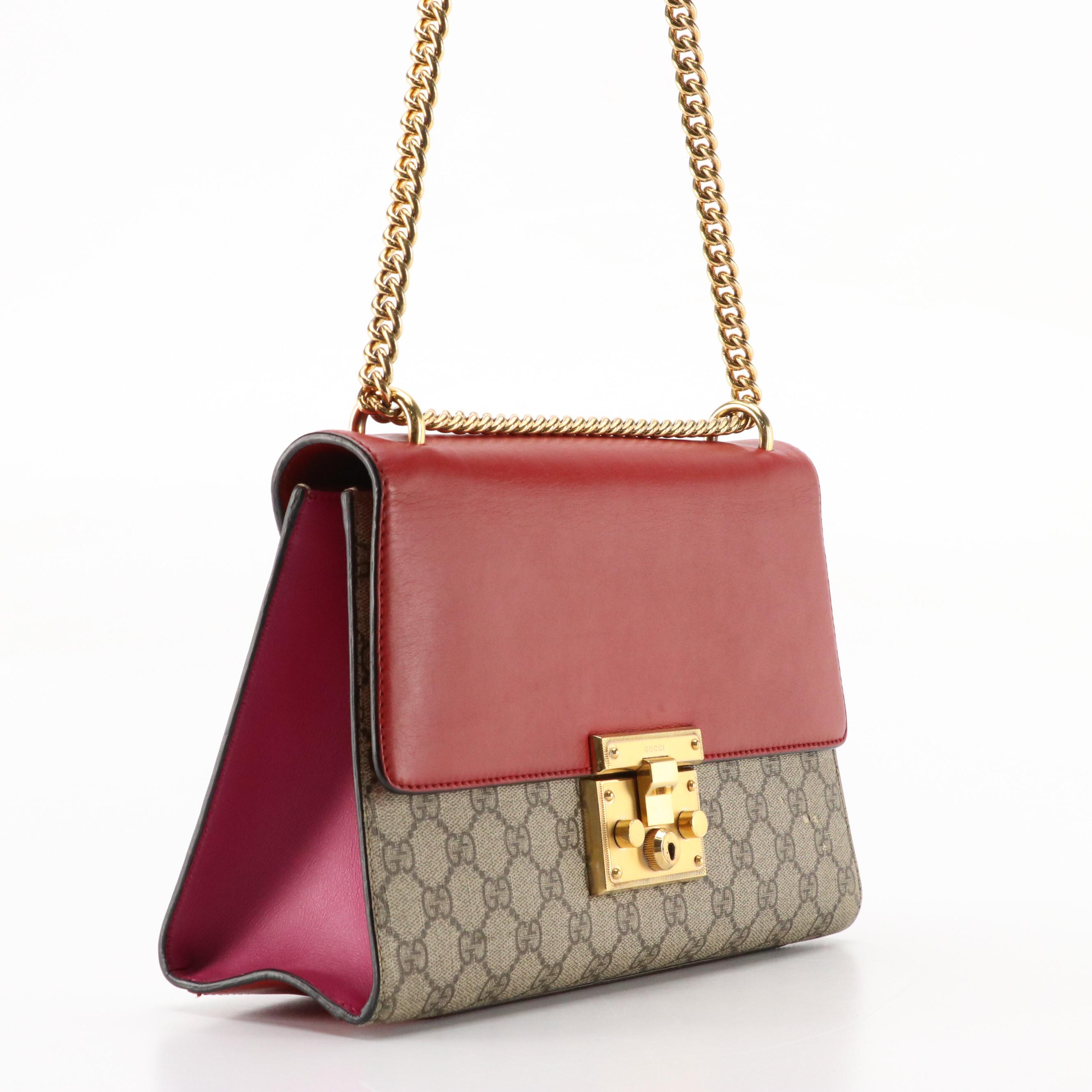 Gucci Padlock Medium Shoulder Bag in GG Supreme Canvas and Red/Pink Leather