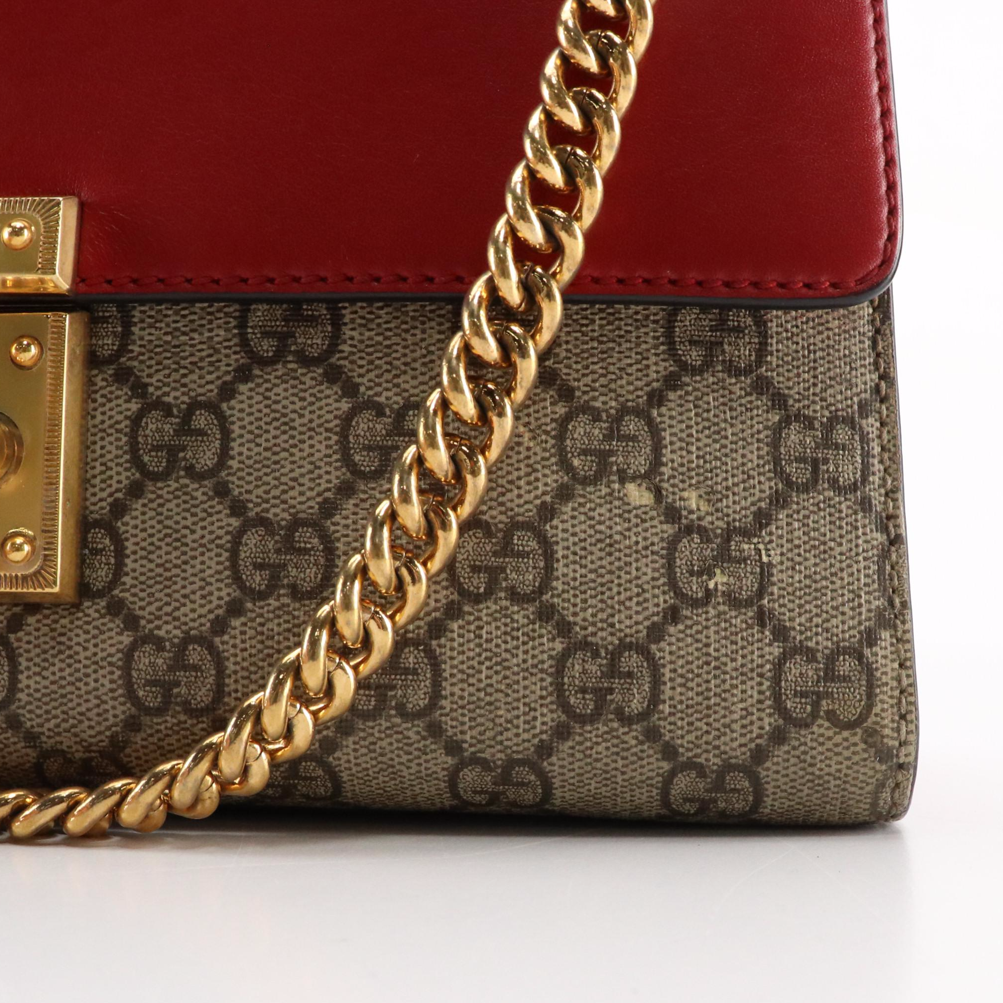 Gucci Padlock Medium Shoulder Bag in GG Supreme Canvas and Red/Pink Leather