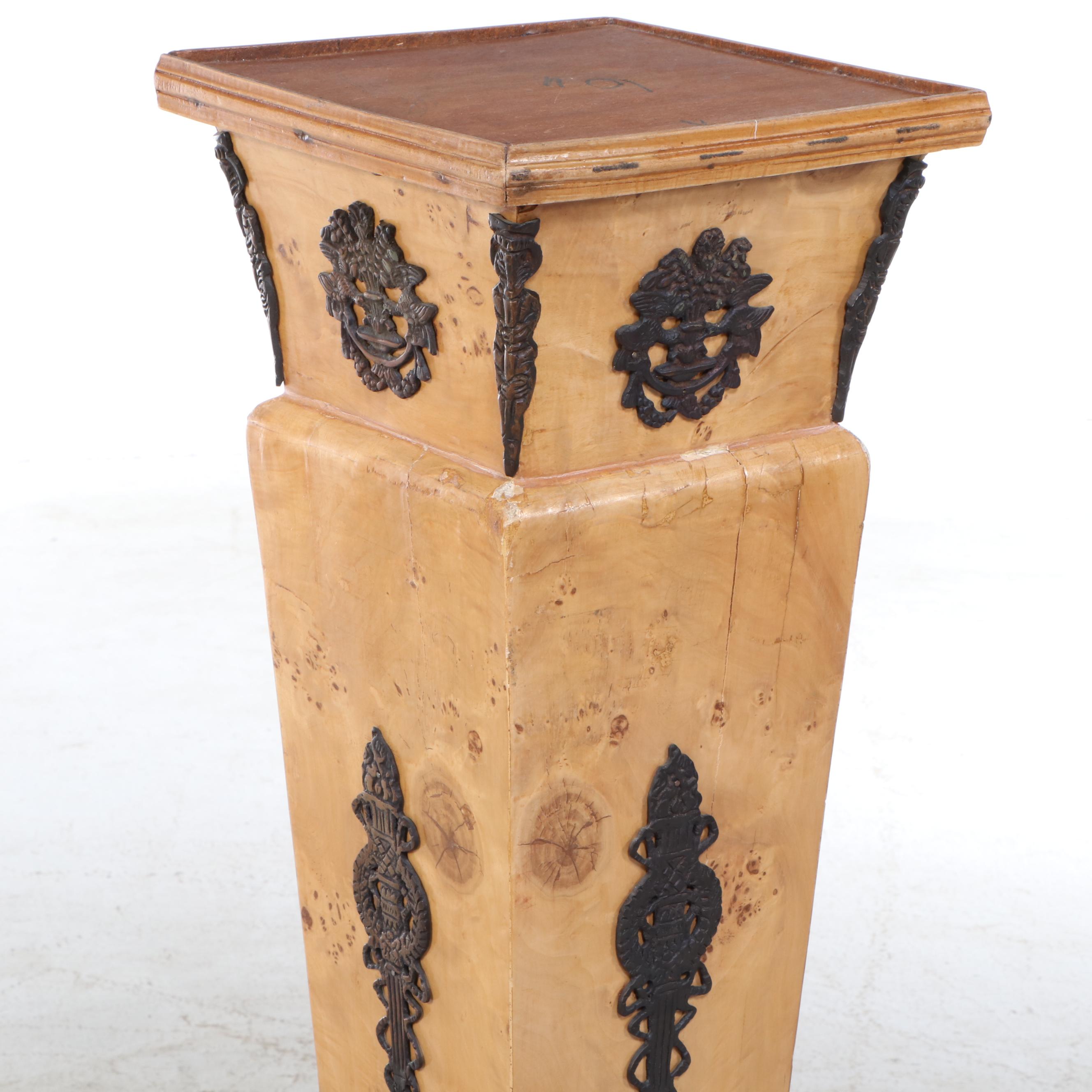 Maple Burlwood Veneer Pillar with Metal Accents