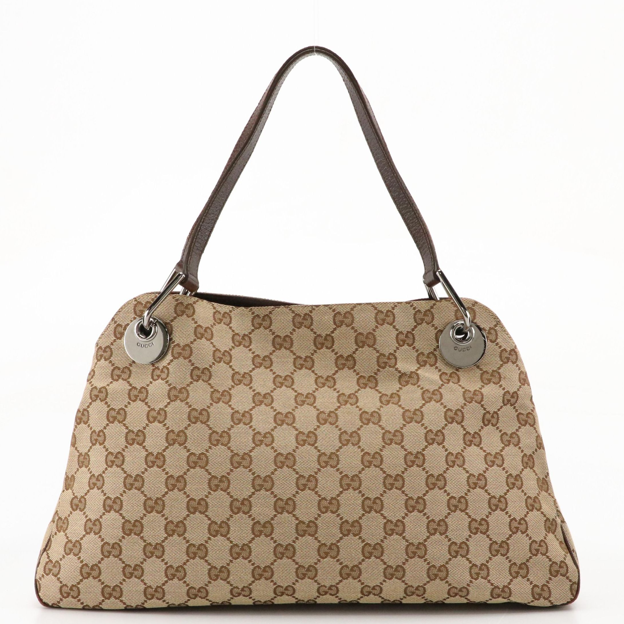 Gucci Eclipse Medium Tote in GG Canvas with Brown Leather Trim