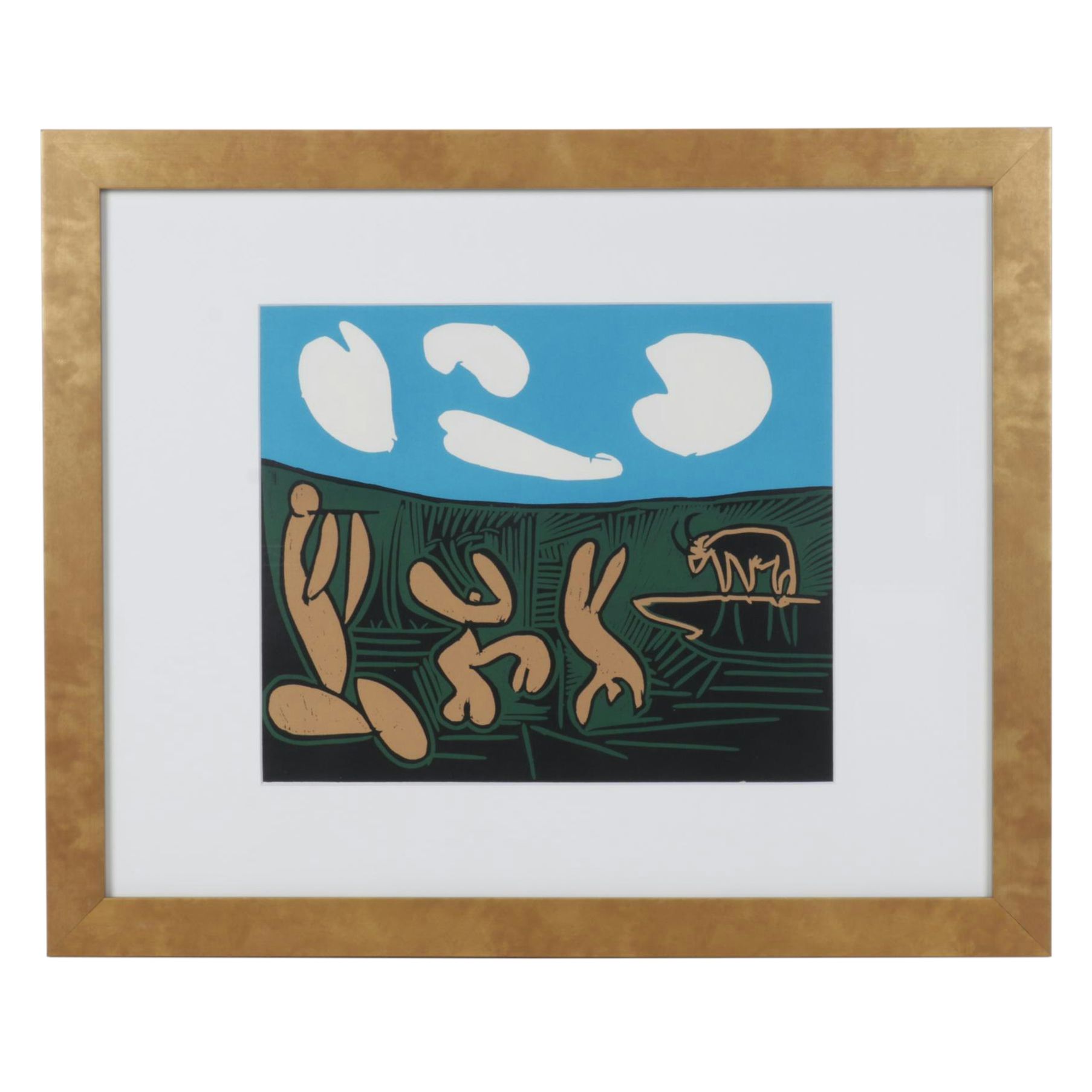 Pablo Picasso Color Linocut "Bacanal Con Cuatro Nubes," 1962