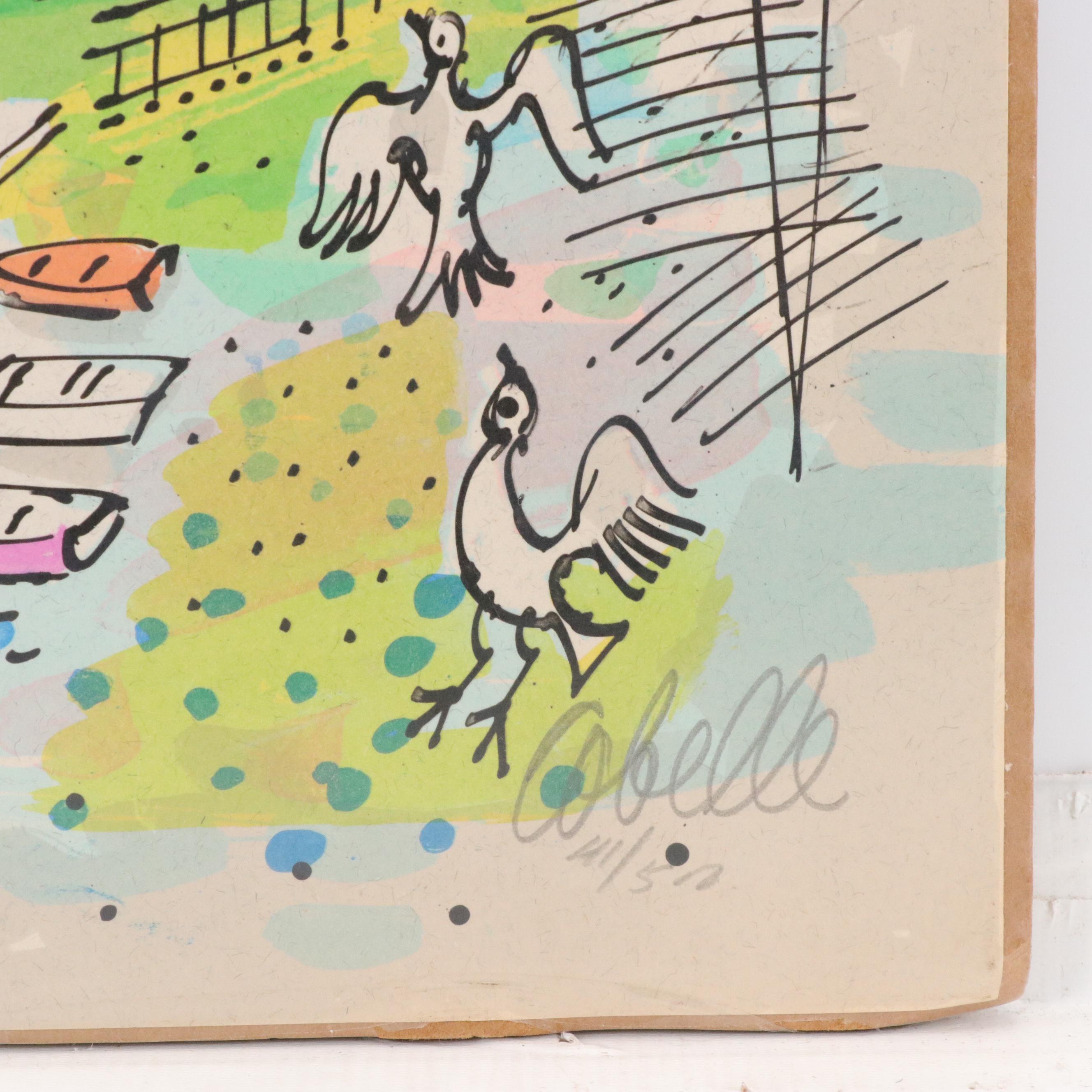 Charles Cobelle Color Lithograph Cityscape With Boats, Mid to Late 20th Century