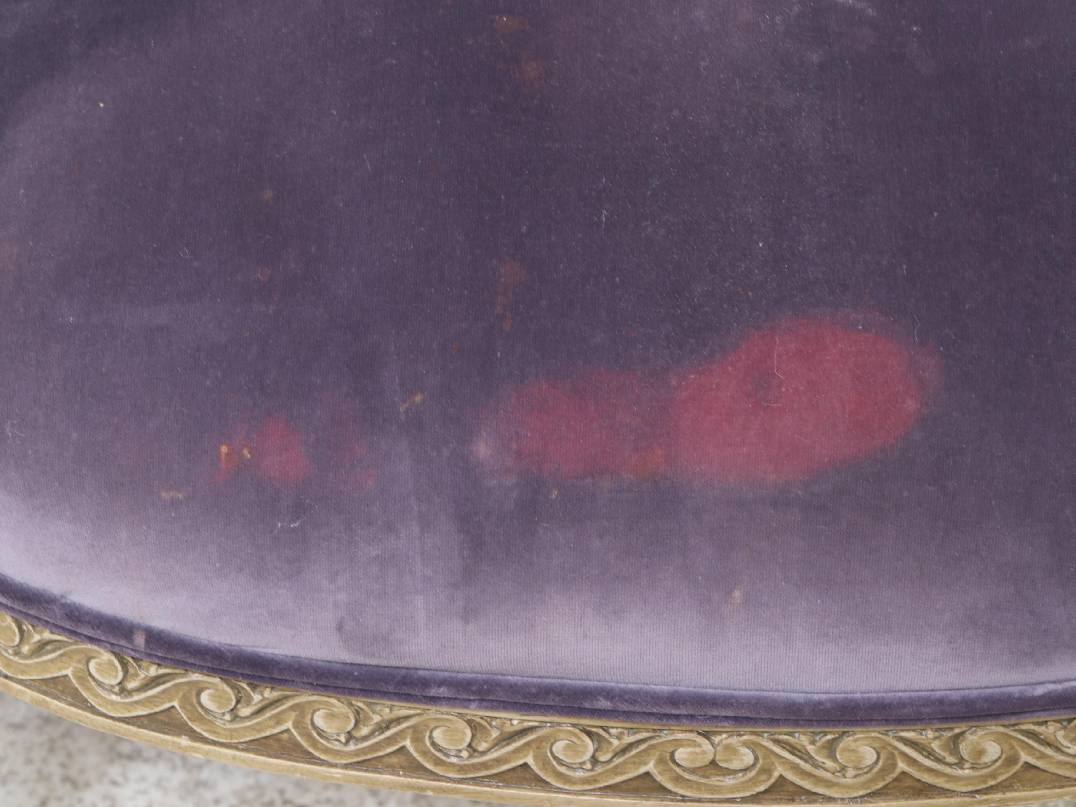 Pair of Louis XVI Style Cream-Painted and Purple Velvet Fauteuils, 20th Century