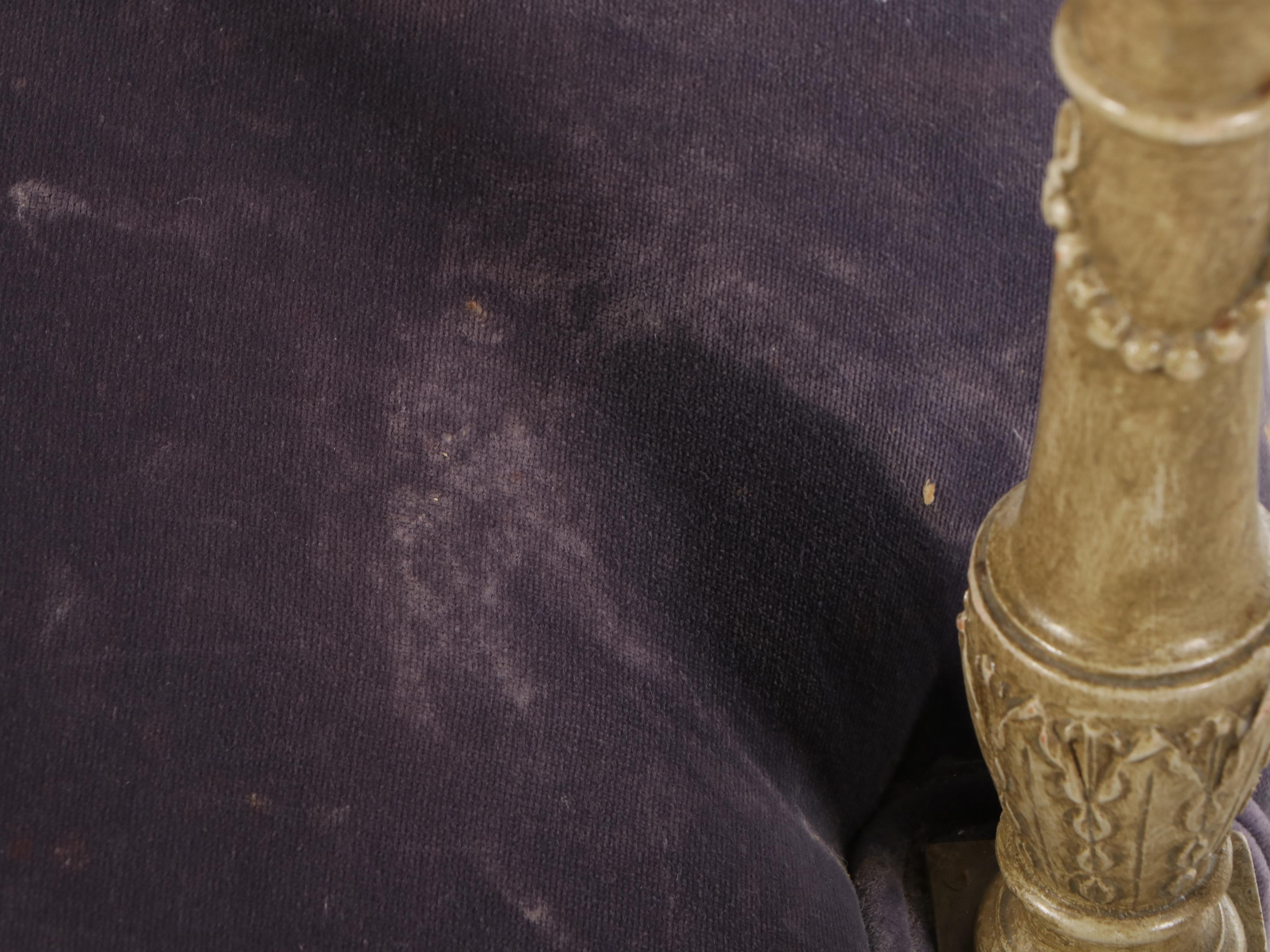 Pair of Louis XVI Style Cream-Painted and Purple Velvet Fauteuils, 20th Century