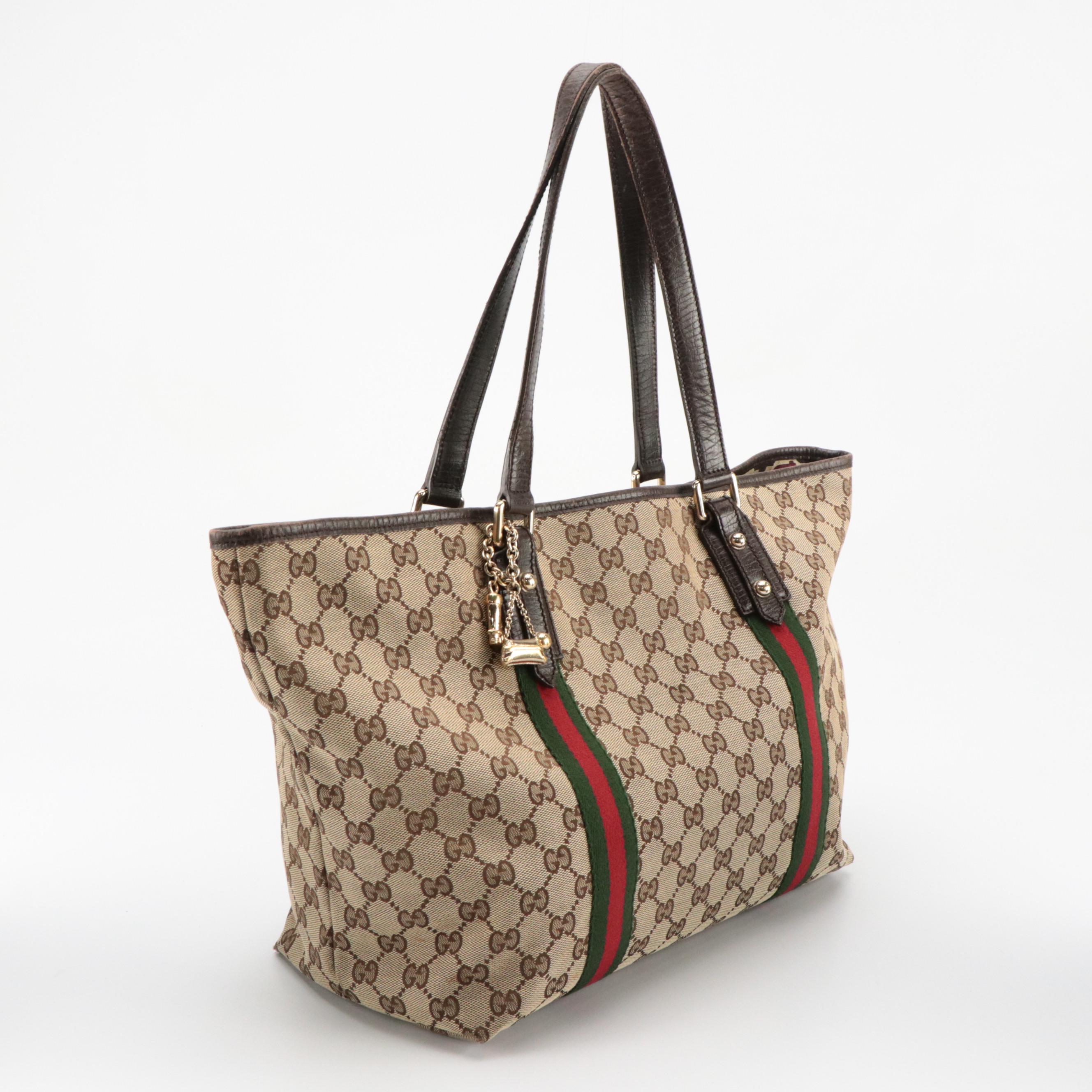 Gucci GG Canvas, Web Stripe, and Leather Sherry Line Tote Bag