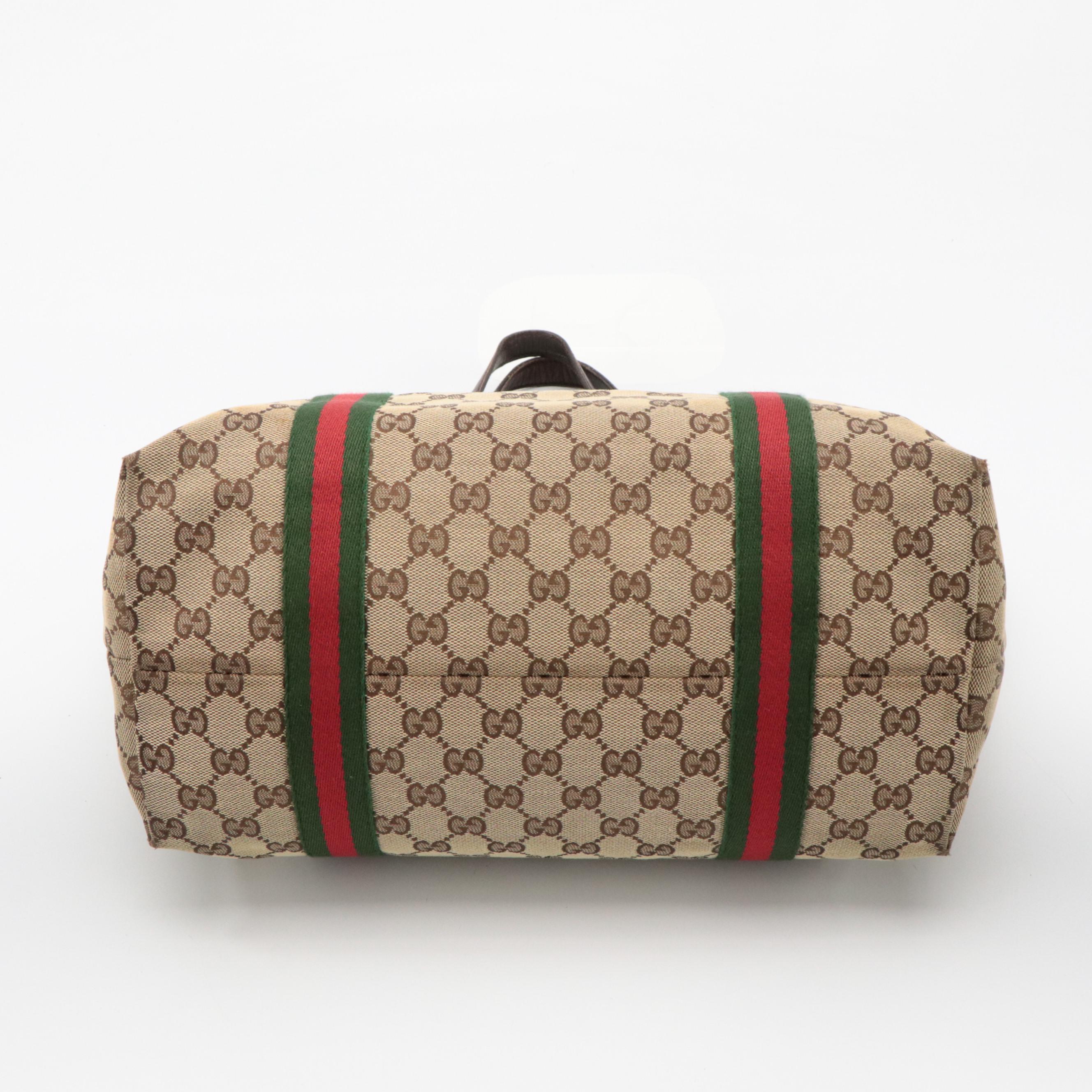 Gucci GG Canvas, Web Stripe, and Leather Sherry Line Tote Bag