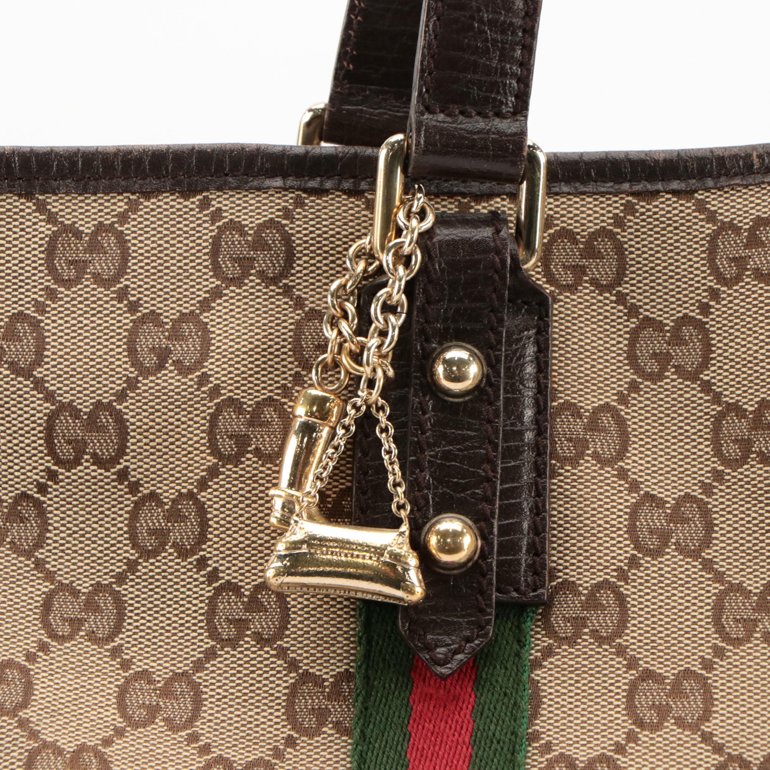 Gucci GG Canvas, Web Stripe, and Leather Sherry Line Tote Bag