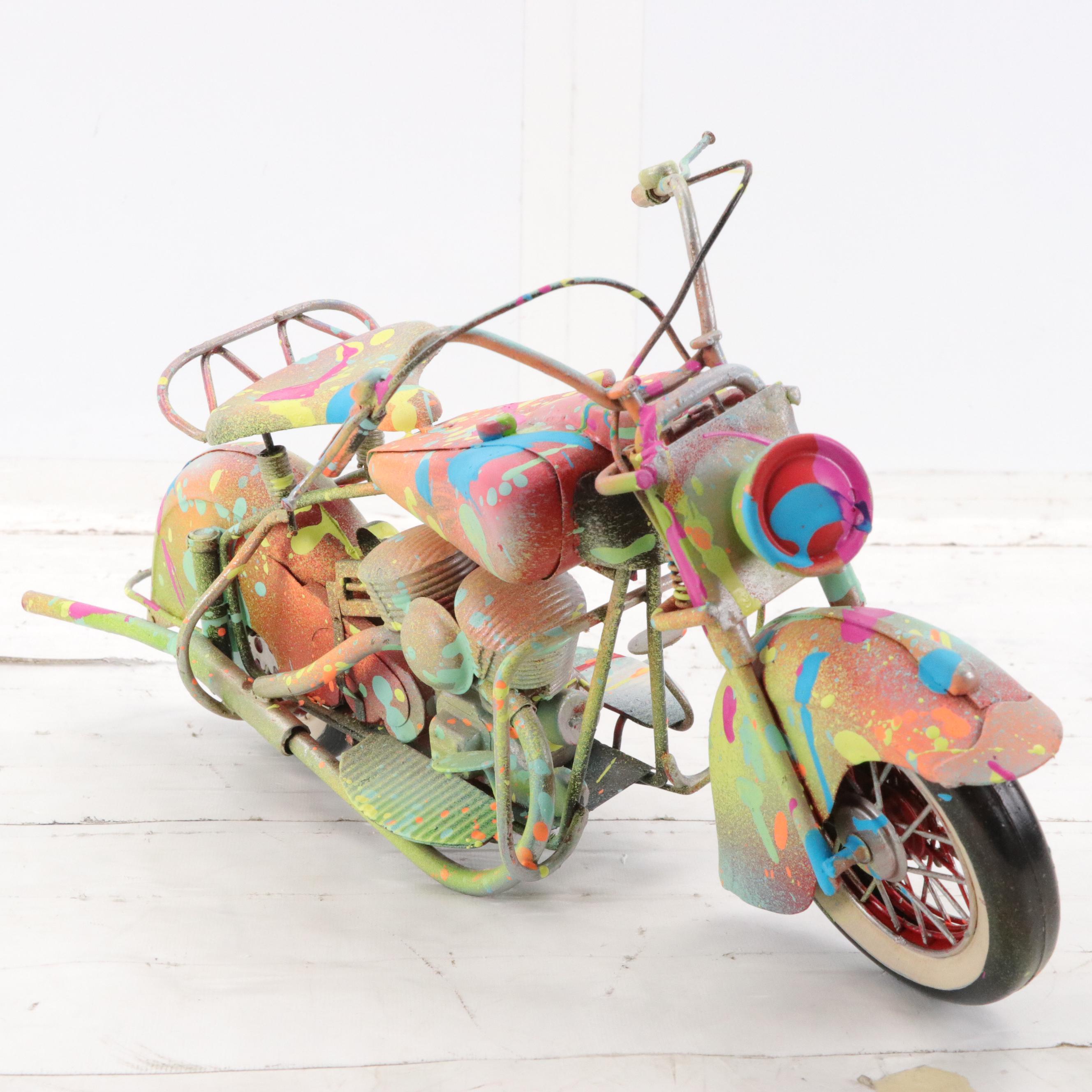 E.M. Zax Hand-Painted Metal Motorcycle Replica, 2024