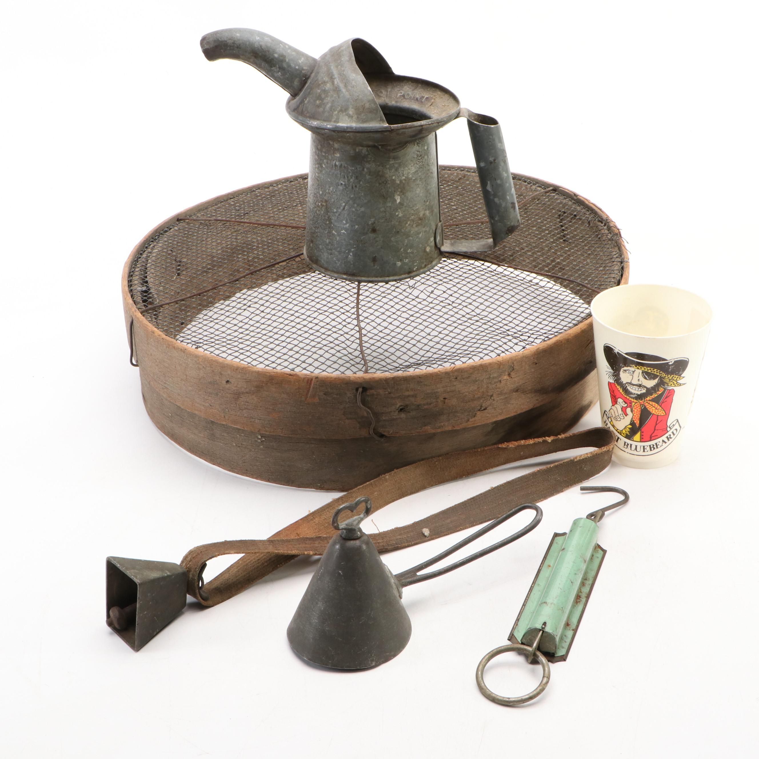 Oxwall Hanging Scale with Livestock Bell, Panning Sieve, Oil Can and More