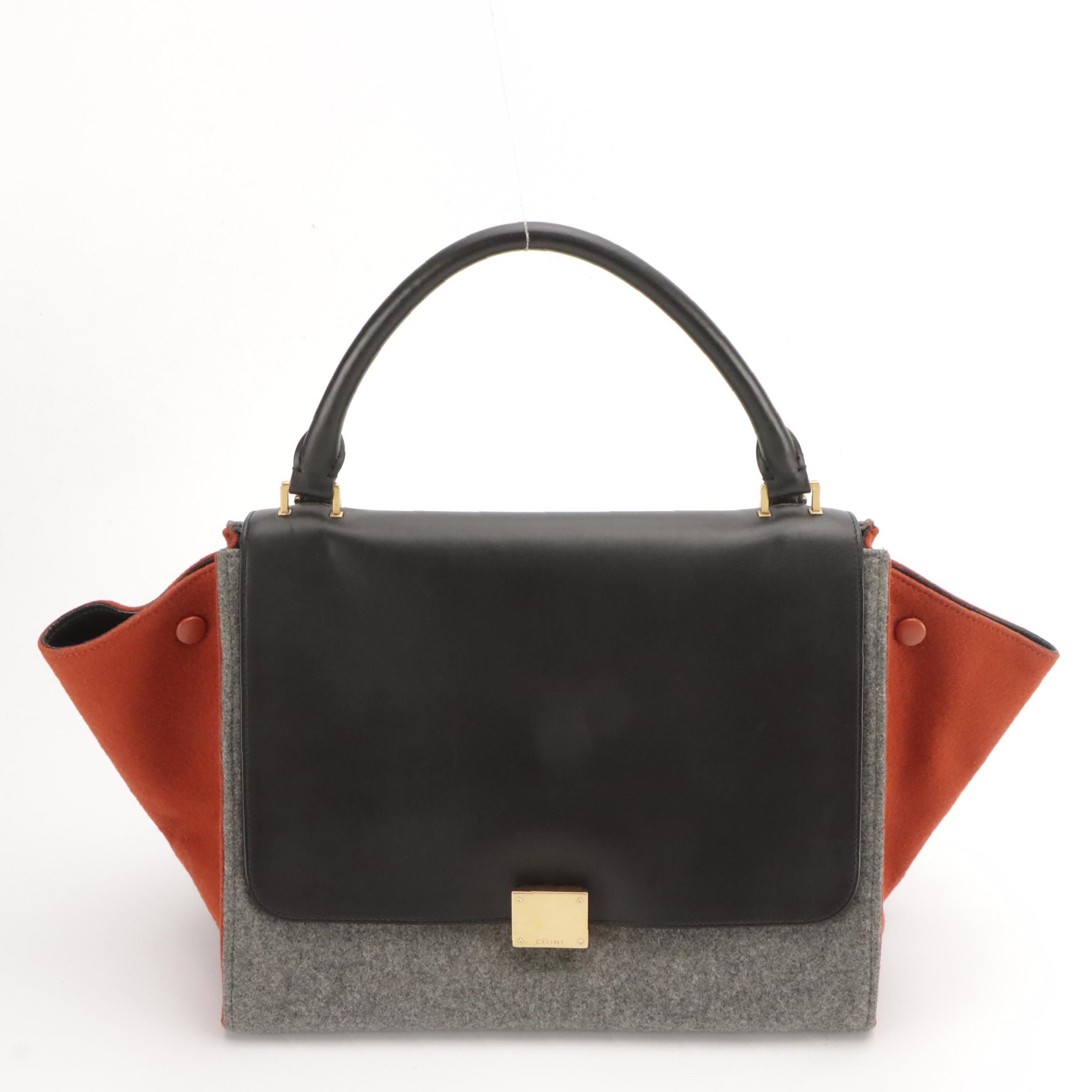 Céline Trapèze Two-Way Bag in Bicolor Felted Wool and Black Leather