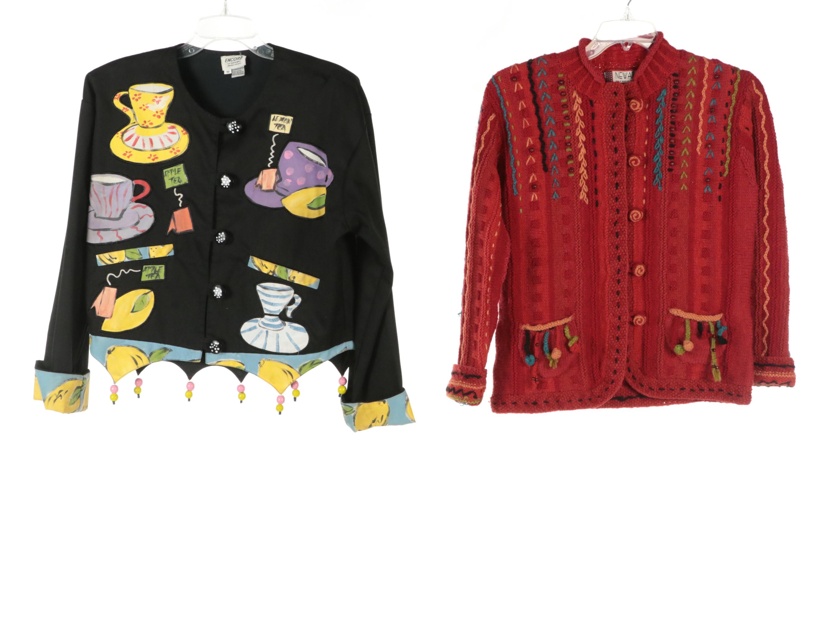 Michael Simon Purse Print Long Cardigan, Encore Painted Tea-Themed Jacket & More