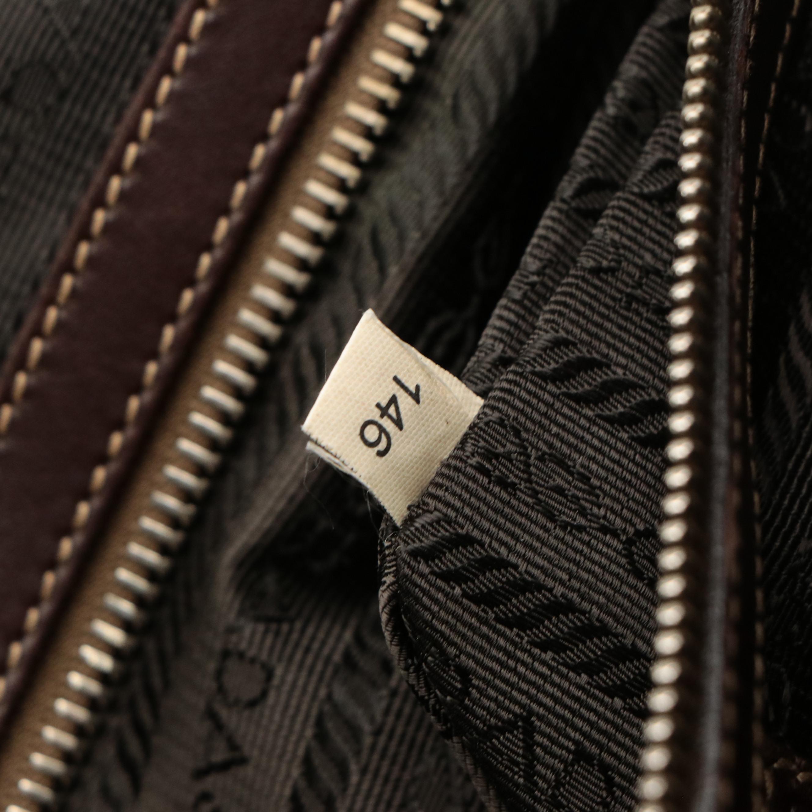 Prada Two-Way Business Bag in Beige Canapa Logo Canvas and Brown Leather Trim