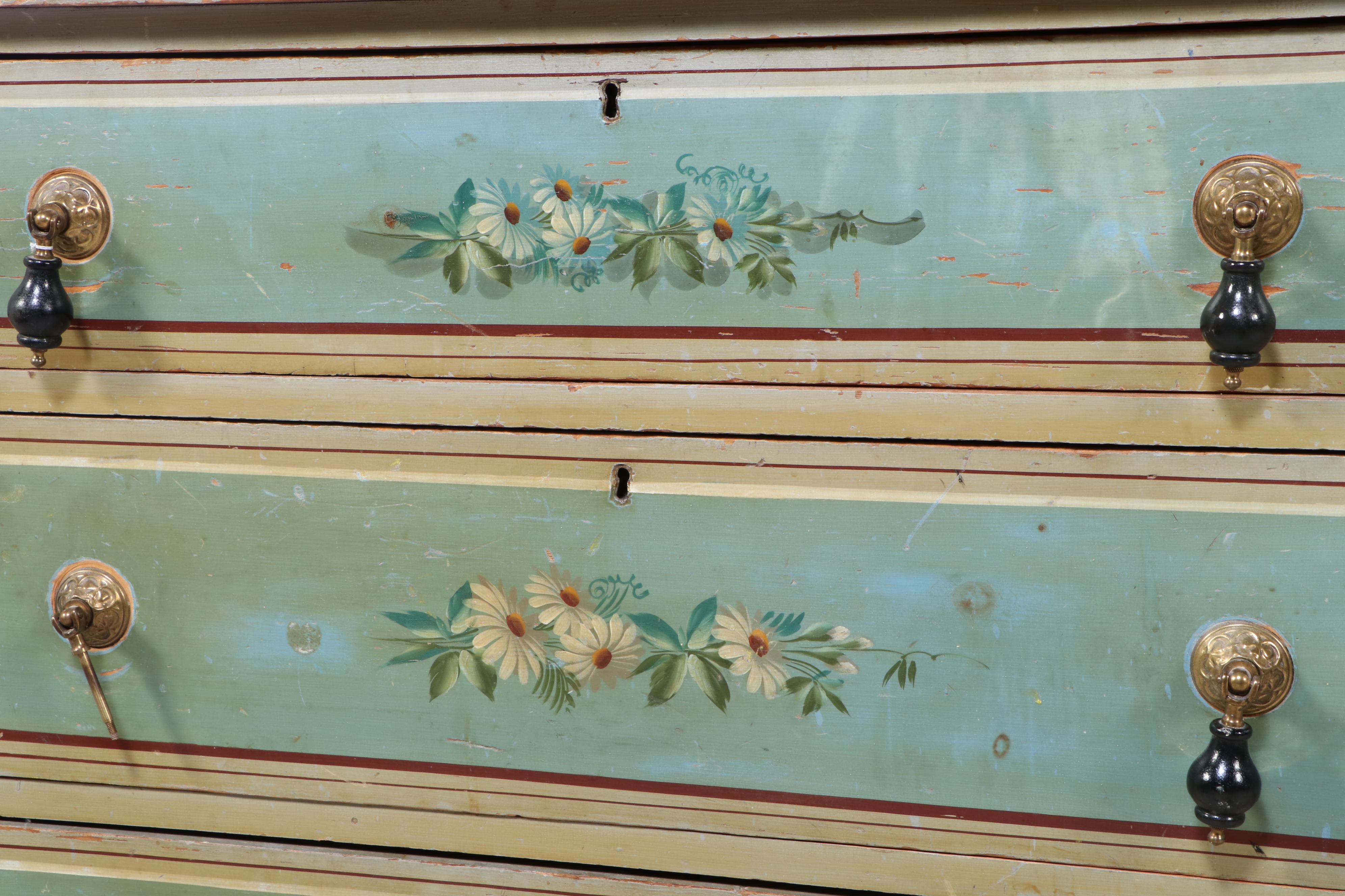 Victorian Paint-Decorated Pine Three-Drawer "Cottage" Chest, Late 19th Century
