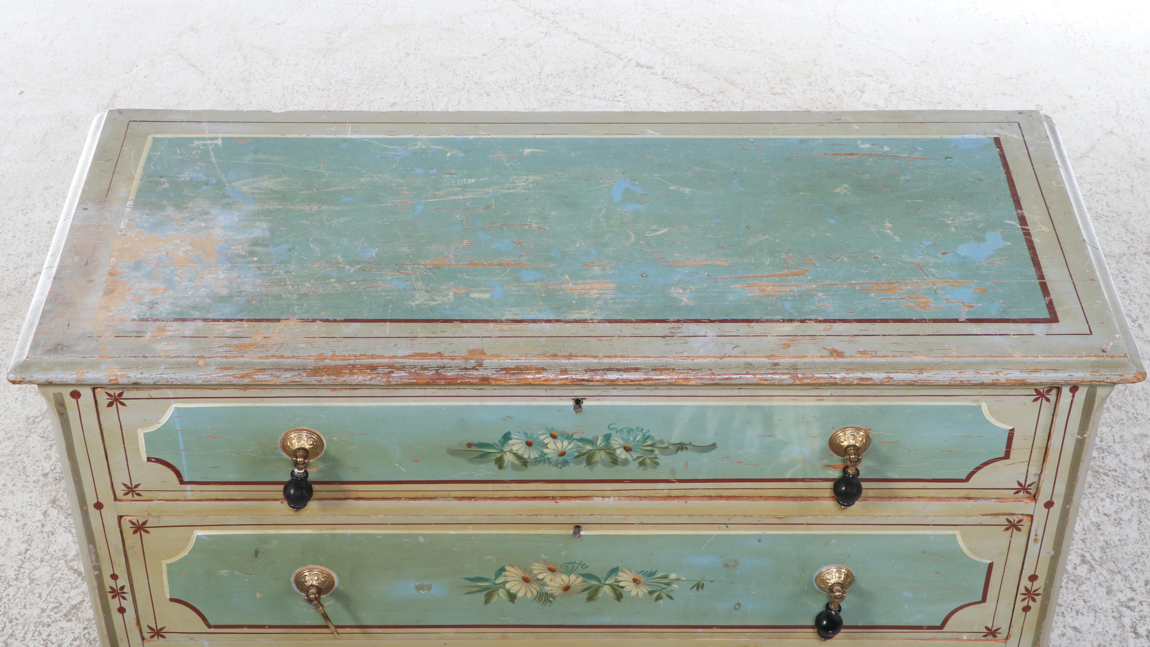Victorian Paint-Decorated Pine Three-Drawer "Cottage" Chest, Late 19th Century