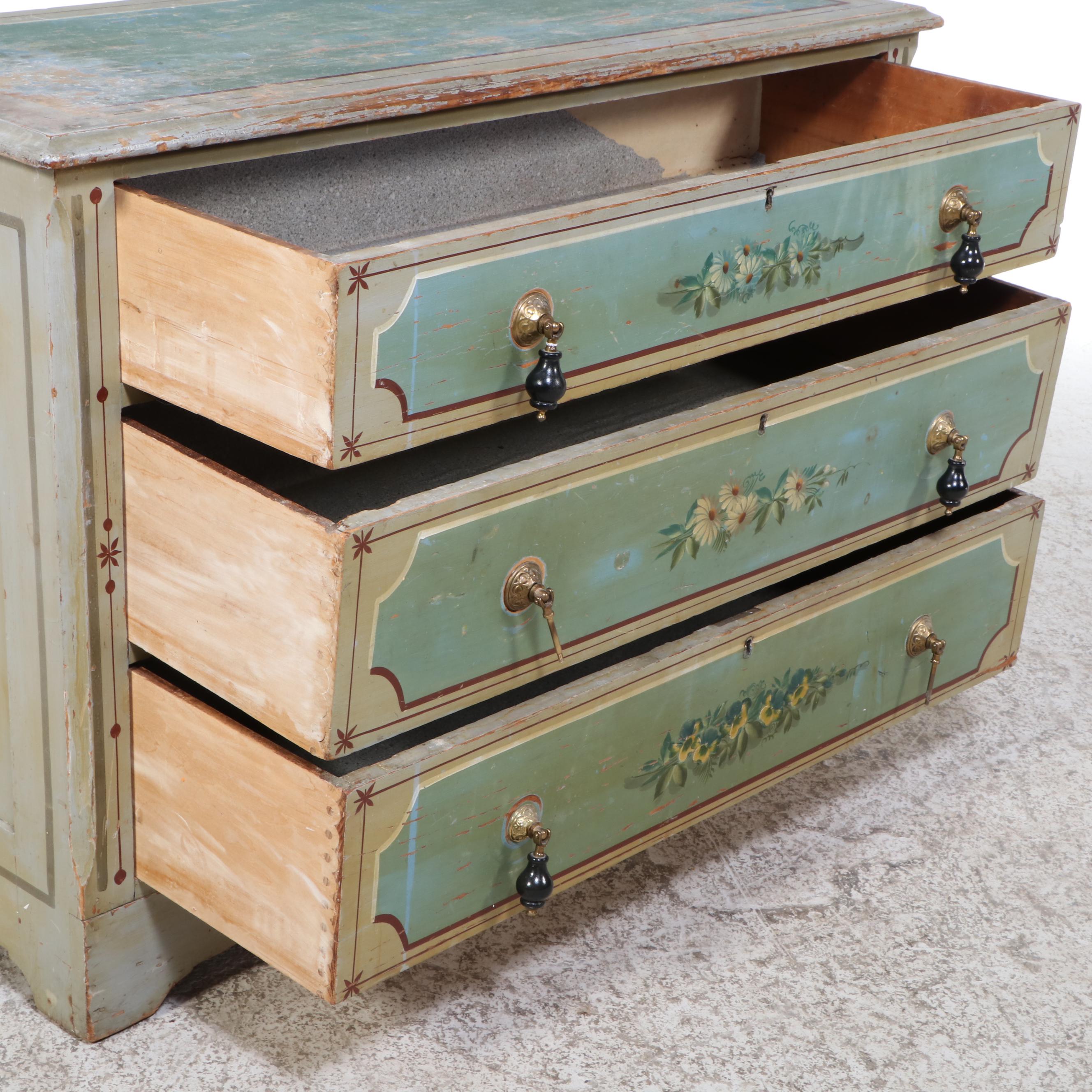 Victorian Paint-Decorated Pine Three-Drawer "Cottage" Chest, Late 19th Century