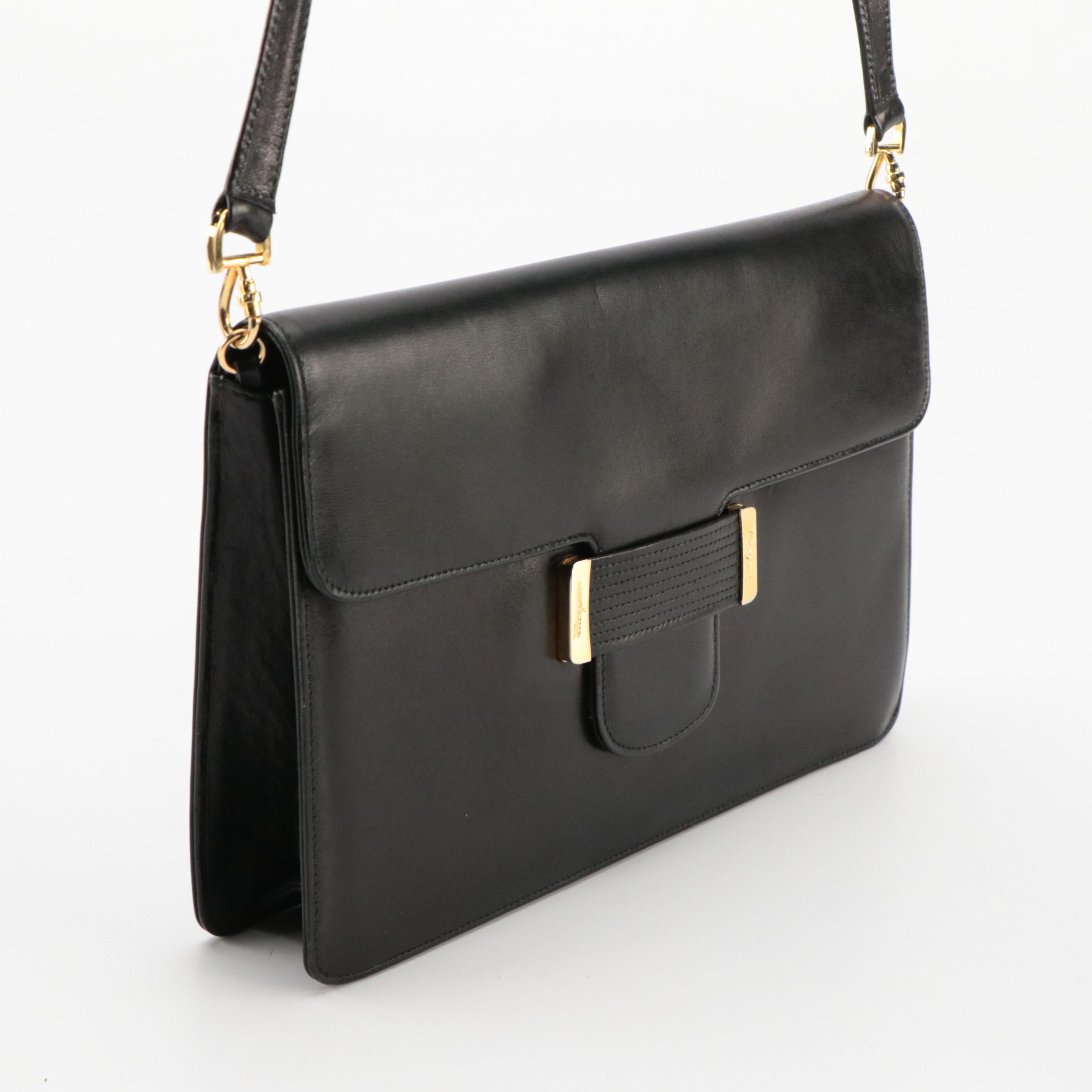 Salvatore Ferragamo Firenze Convertible Clutch in Black Leather