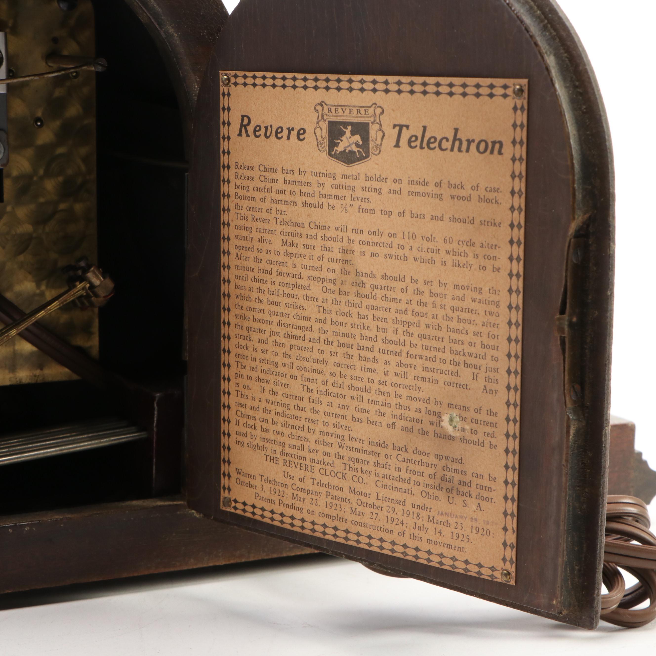 The Revere Clock Co. Telechron Westminster Chime Electric Mantel Clock, 1920's