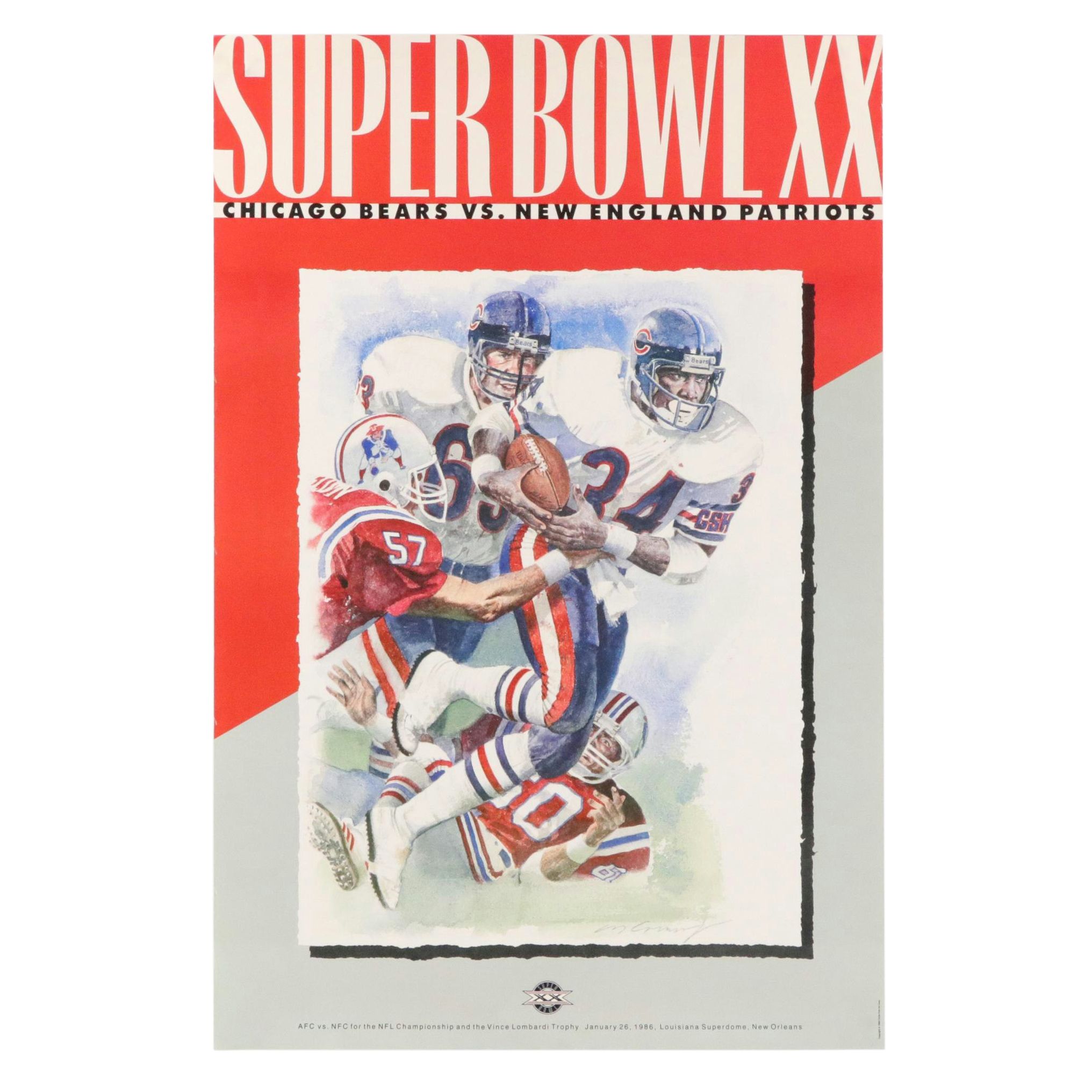 Offset Lithograph Poster "Super Bowl XX: Chicago Bears Vs. New England Patriots"