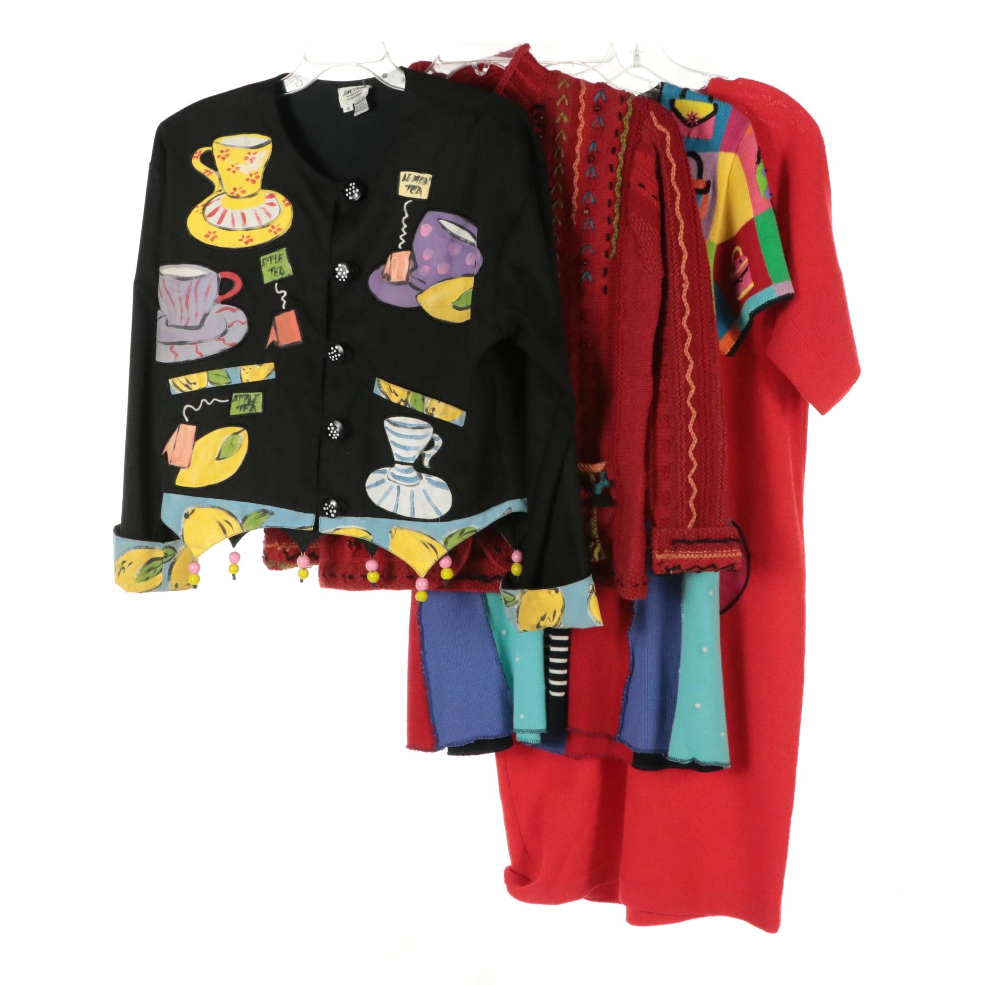 Michael Simon Purse Print Long Cardigan, Encore Painted Tea-Themed Jacket & More