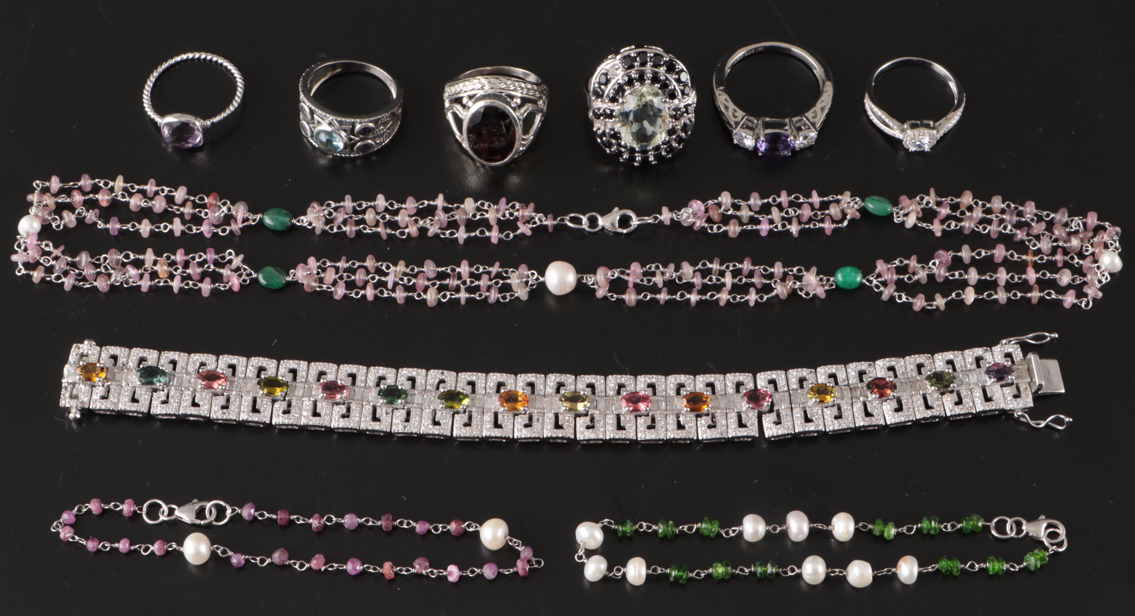 17 Assorted Sterling Silver Bracelets, Earrings, Necklaces, Pendants, and Rings