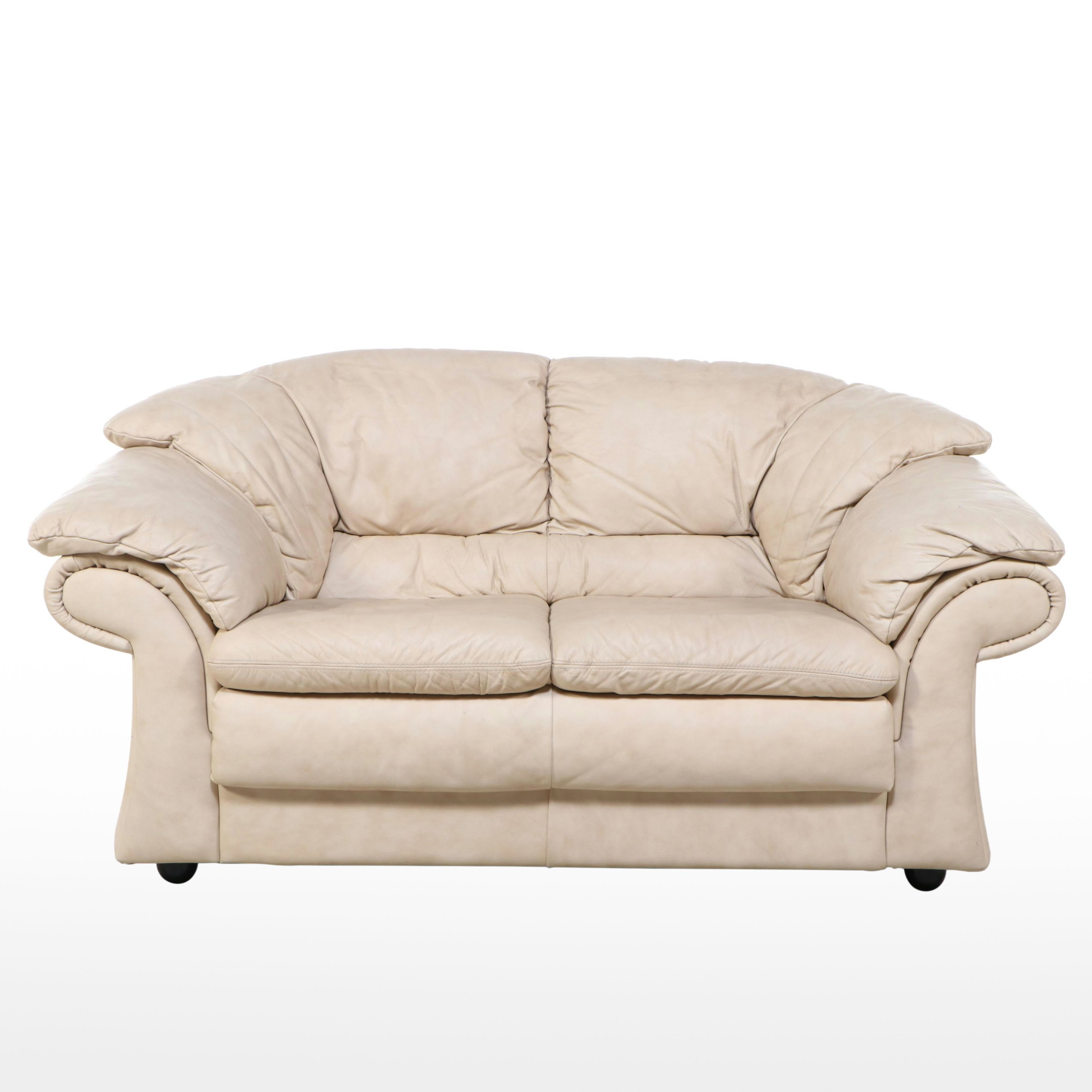 Due Linee Salotti Italian Leather Roll-Arm Loveseat
