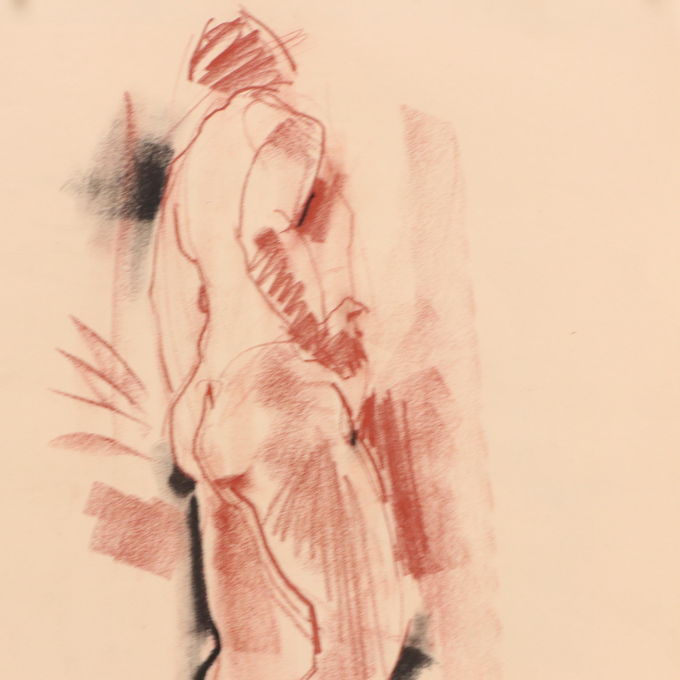 Jack Meanwell Abstract Figurative Chalk Pastel Drawing, Late 20th Century