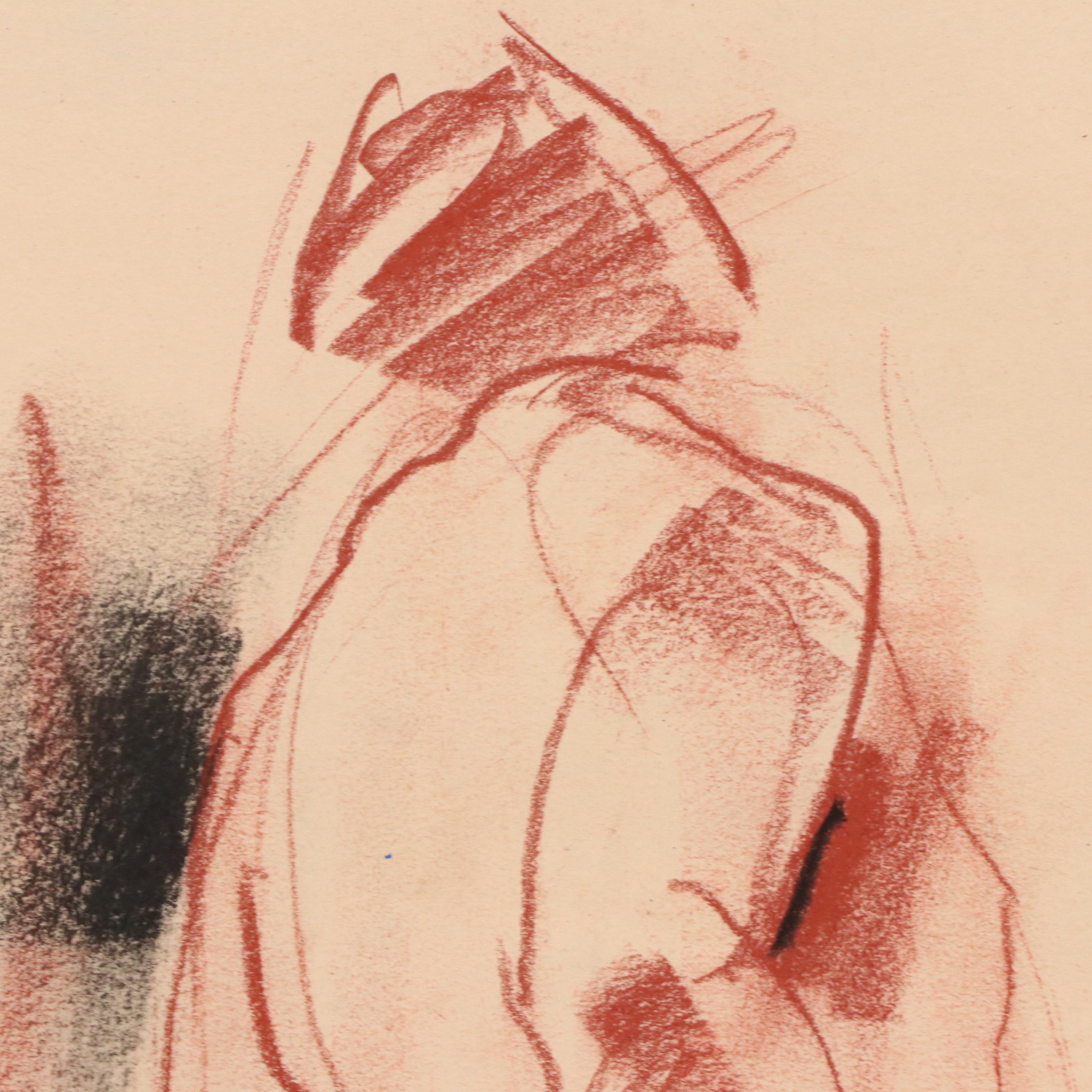 Jack Meanwell Abstract Figurative Chalk Pastel Drawing, Late 20th Century