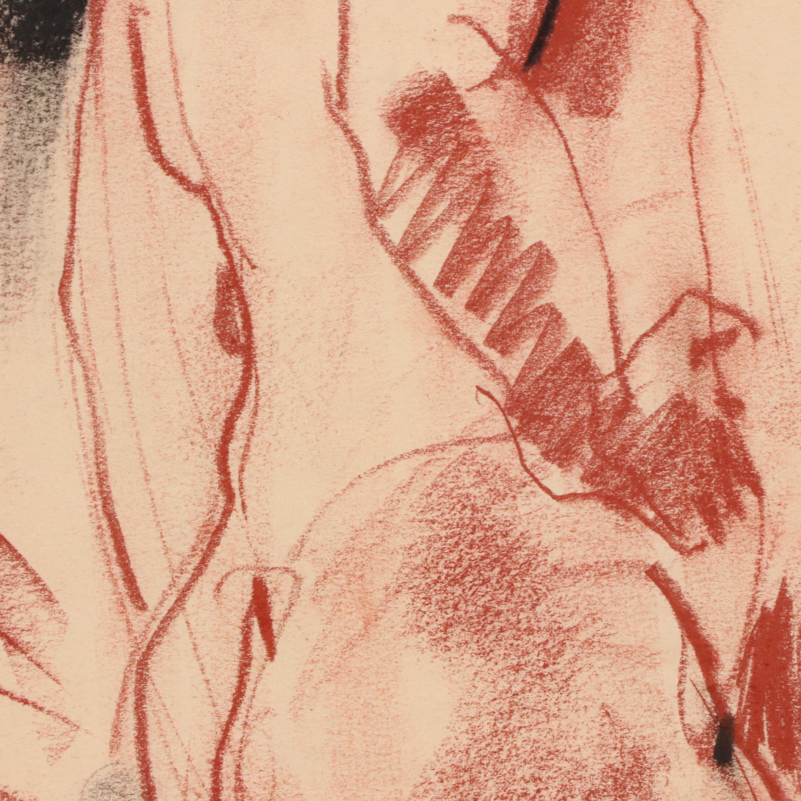 Jack Meanwell Abstract Figurative Chalk Pastel Drawing, Late 20th Century