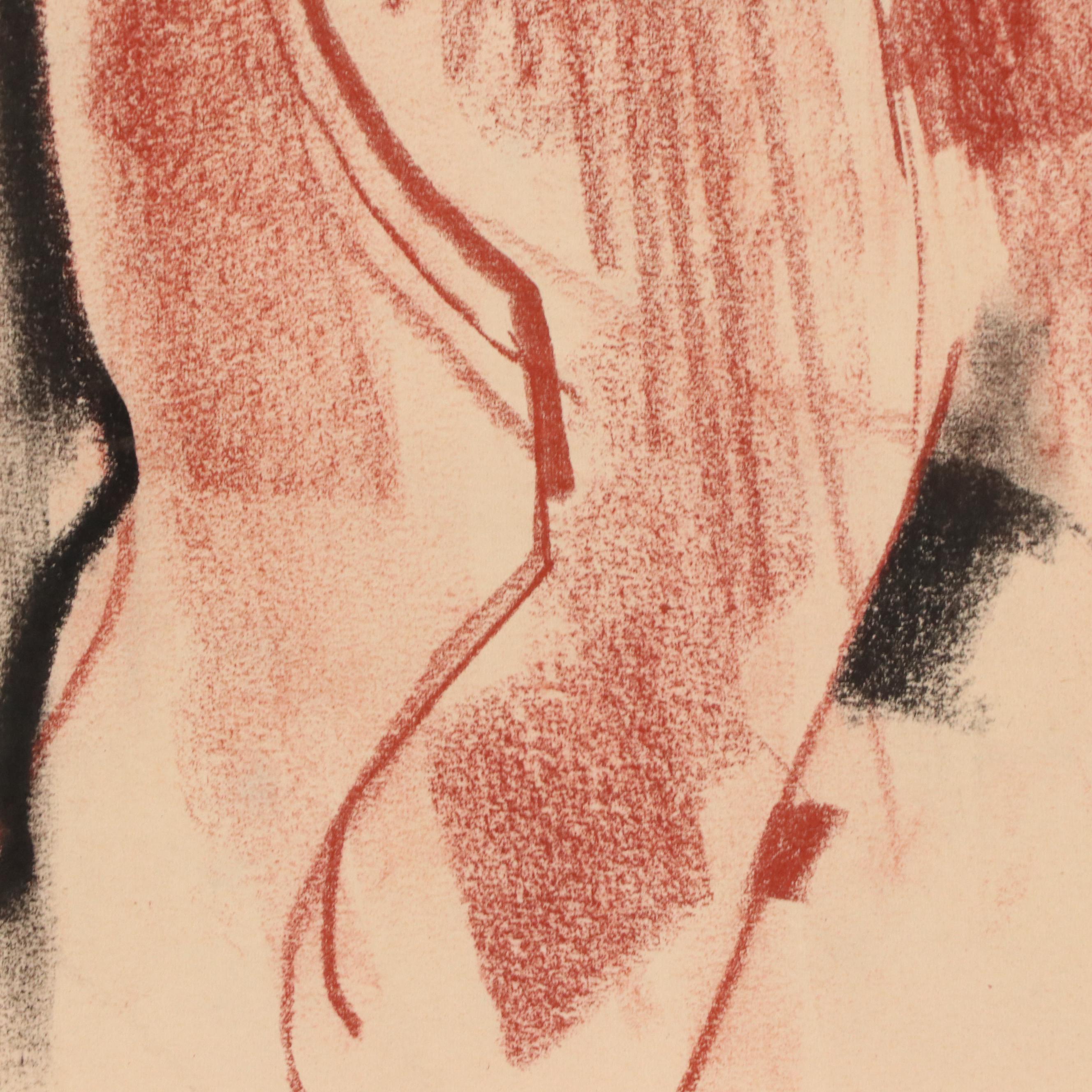 Jack Meanwell Abstract Figurative Chalk Pastel Drawing, Late 20th Century