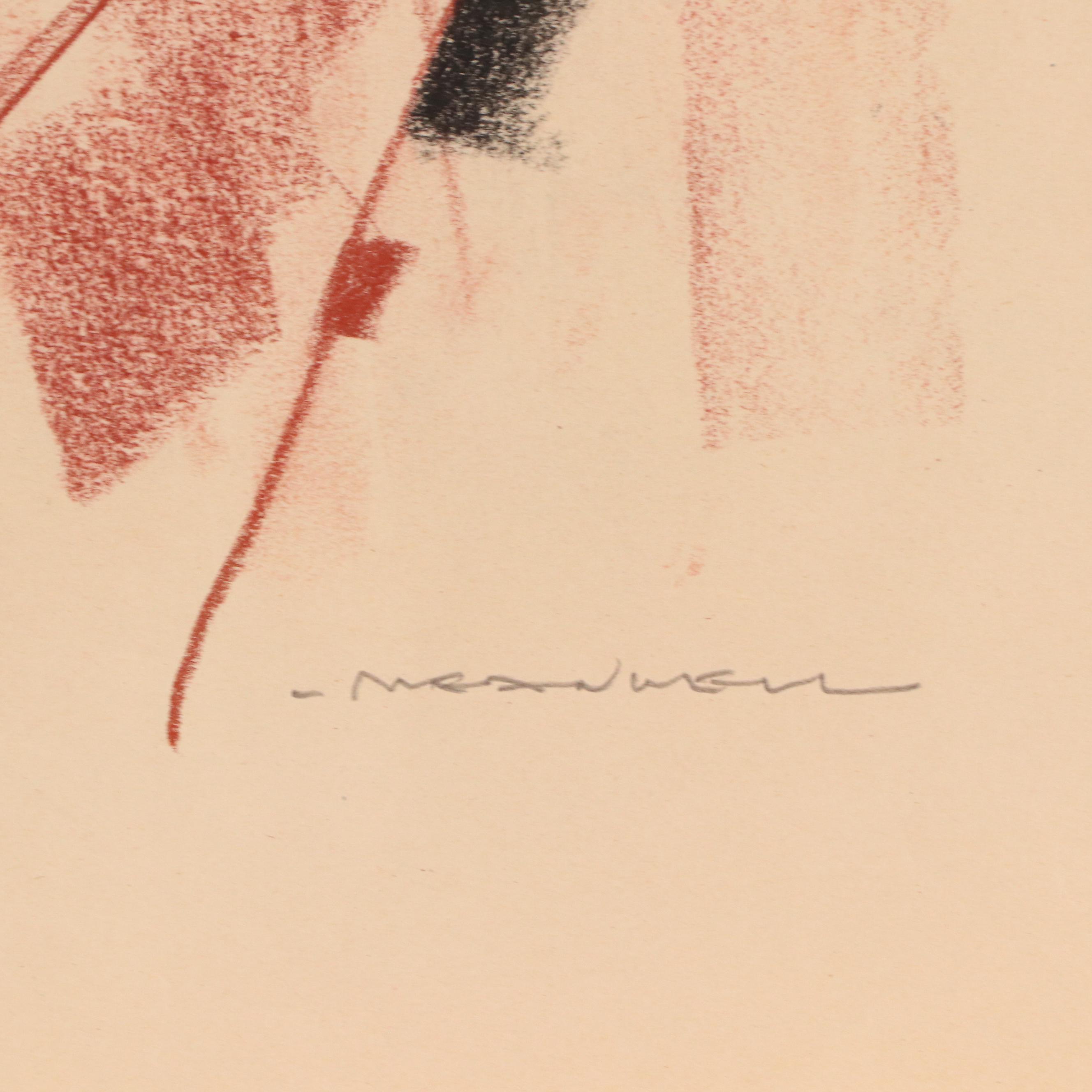 Jack Meanwell Abstract Figurative Chalk Pastel Drawing, Late 20th Century