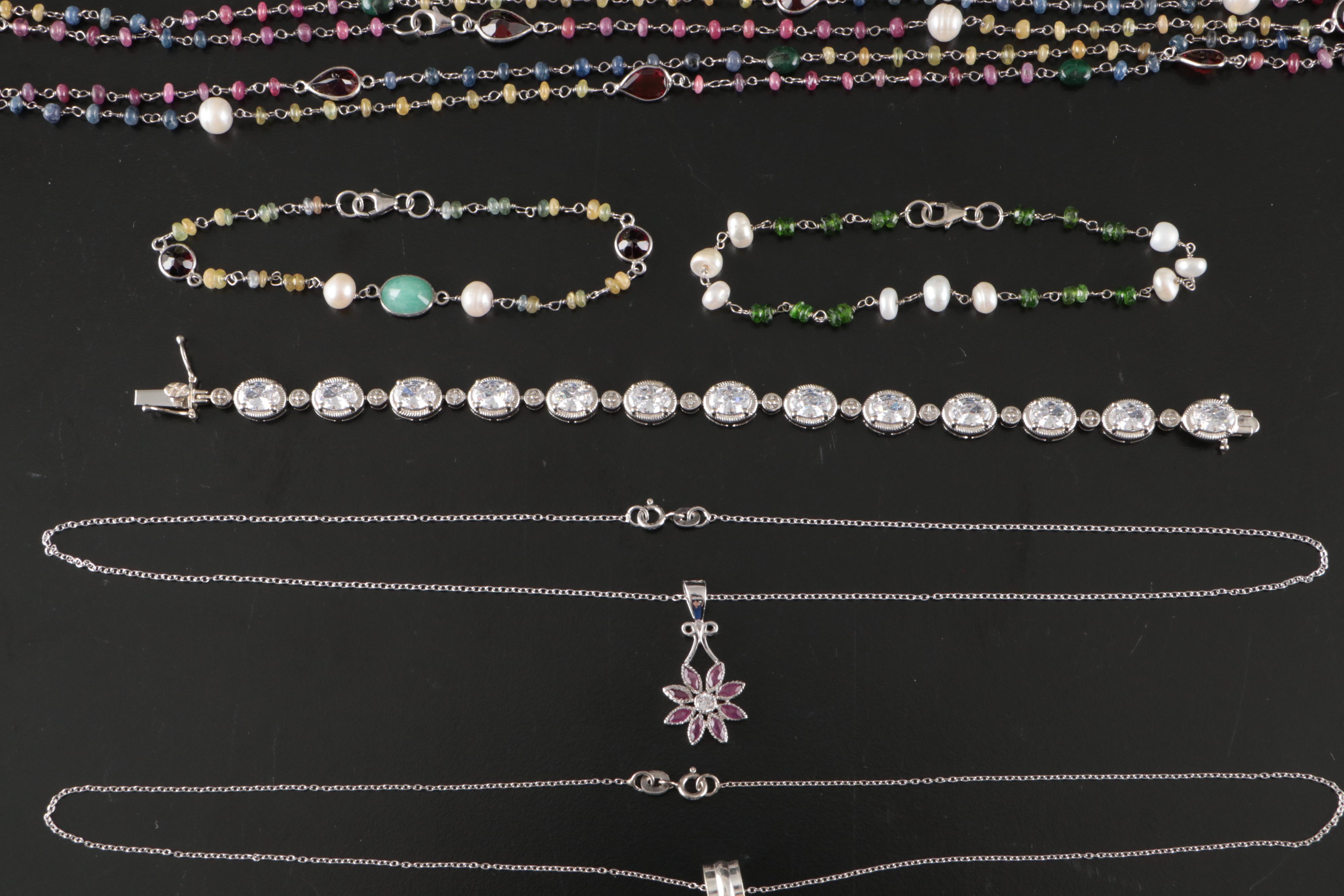 17 Assorted Sterling Silver Bracelets, Earrings, Necklaces, Pendants, and Rings