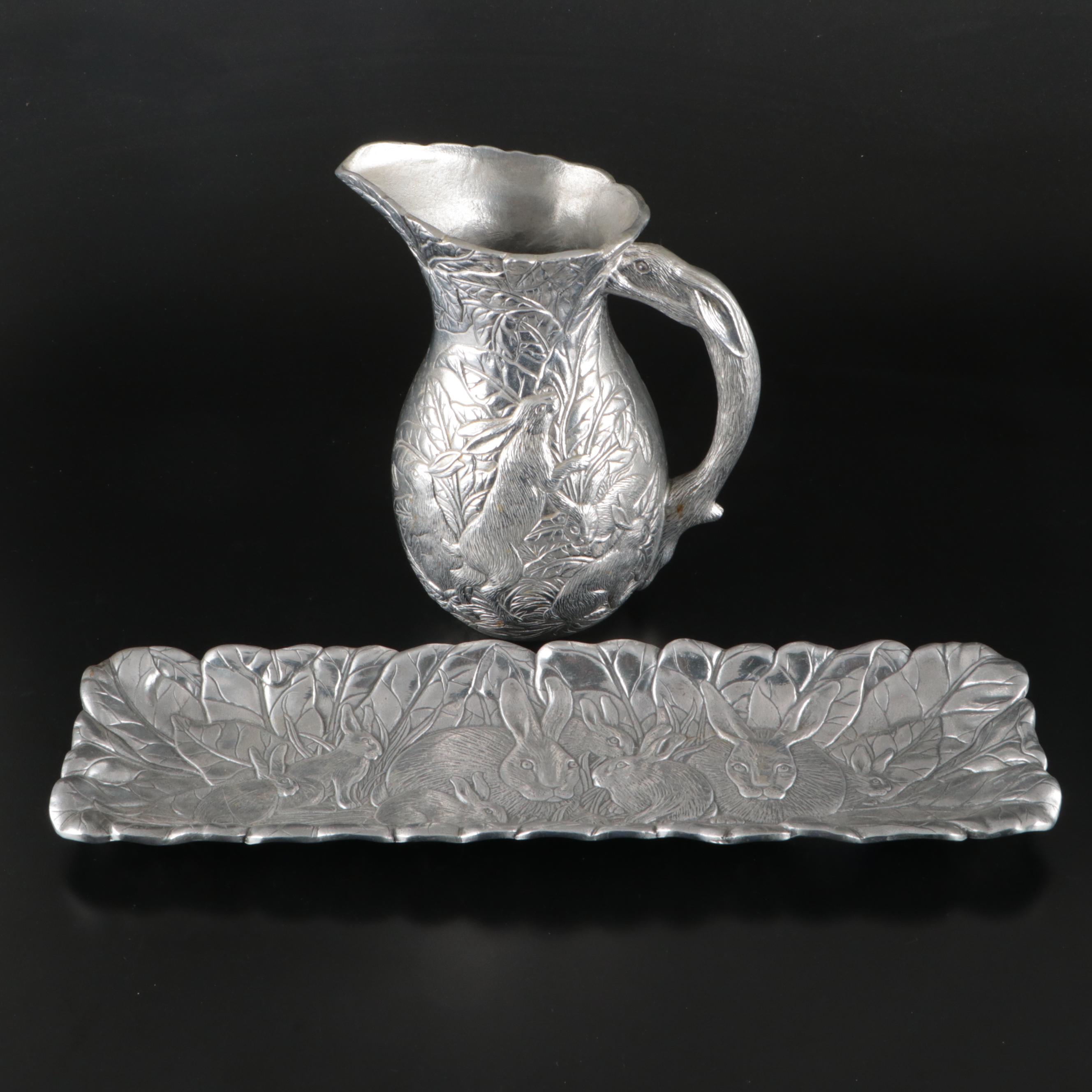 Arthur Court "Bunnies" Water Pitcher and Oblong Tray