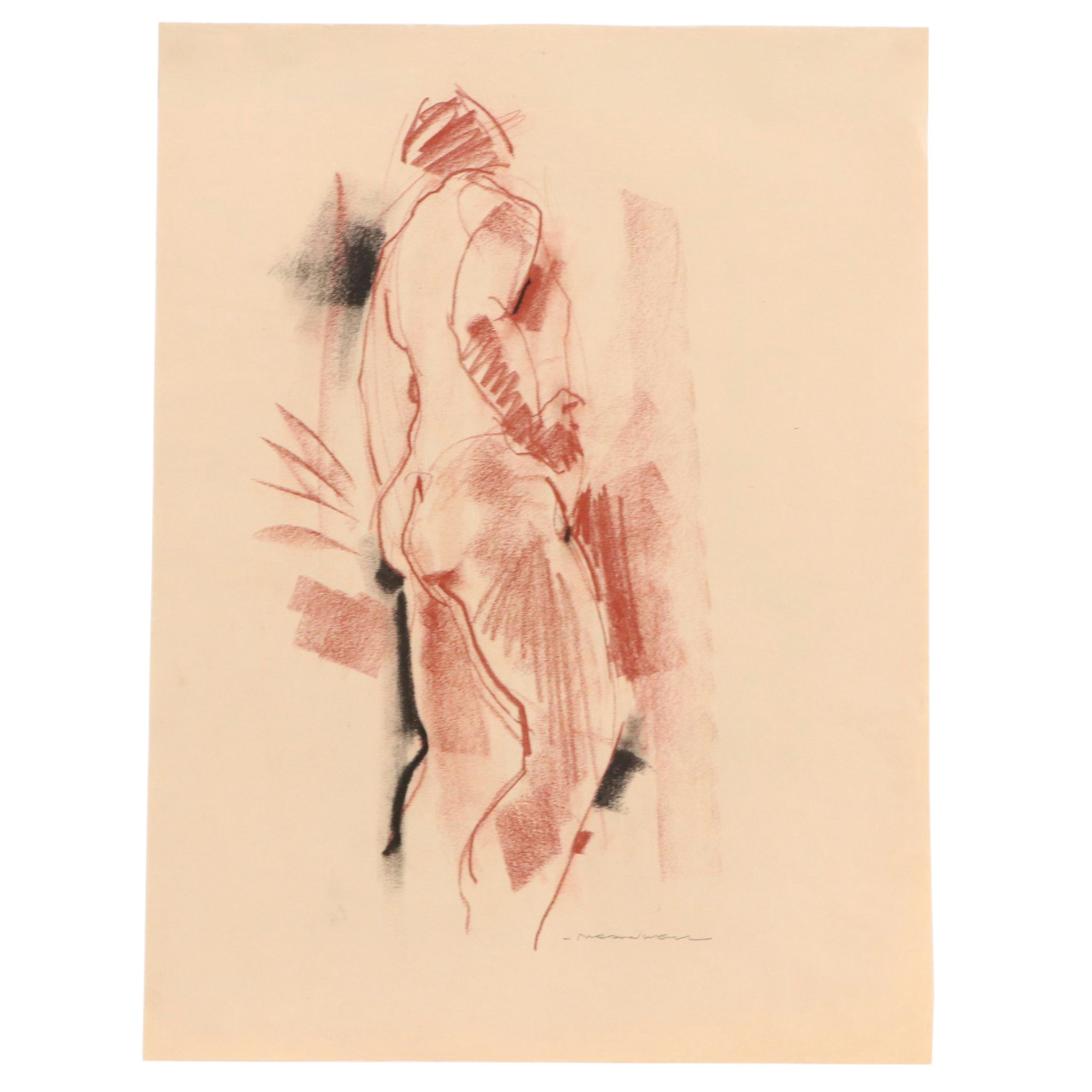 Jack Meanwell Abstract Figurative Chalk Pastel Drawing, Late 20th Century