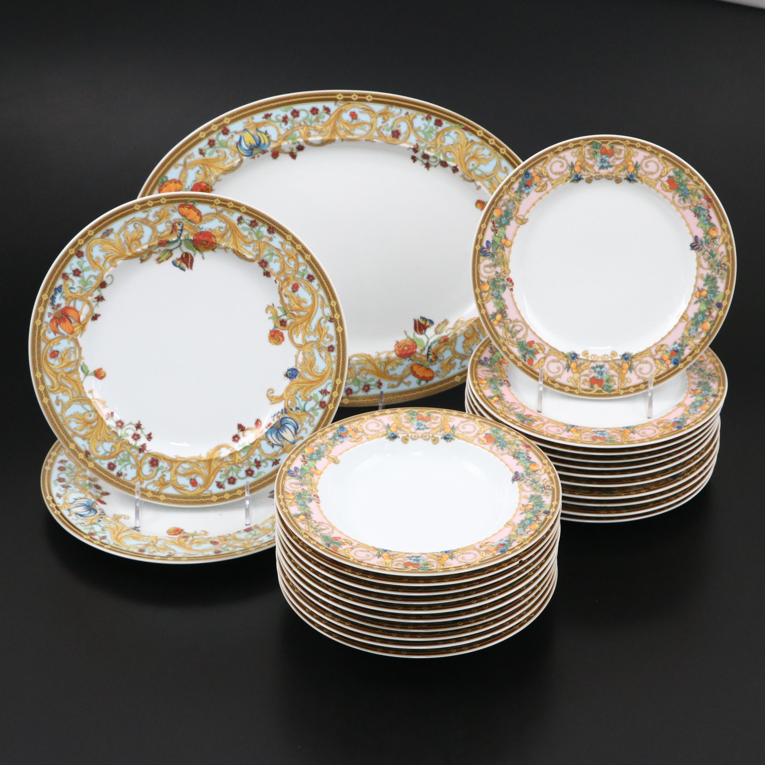 Rosenthal Versace "Le Jardin" Porcelain Plates and Bowls with Tray